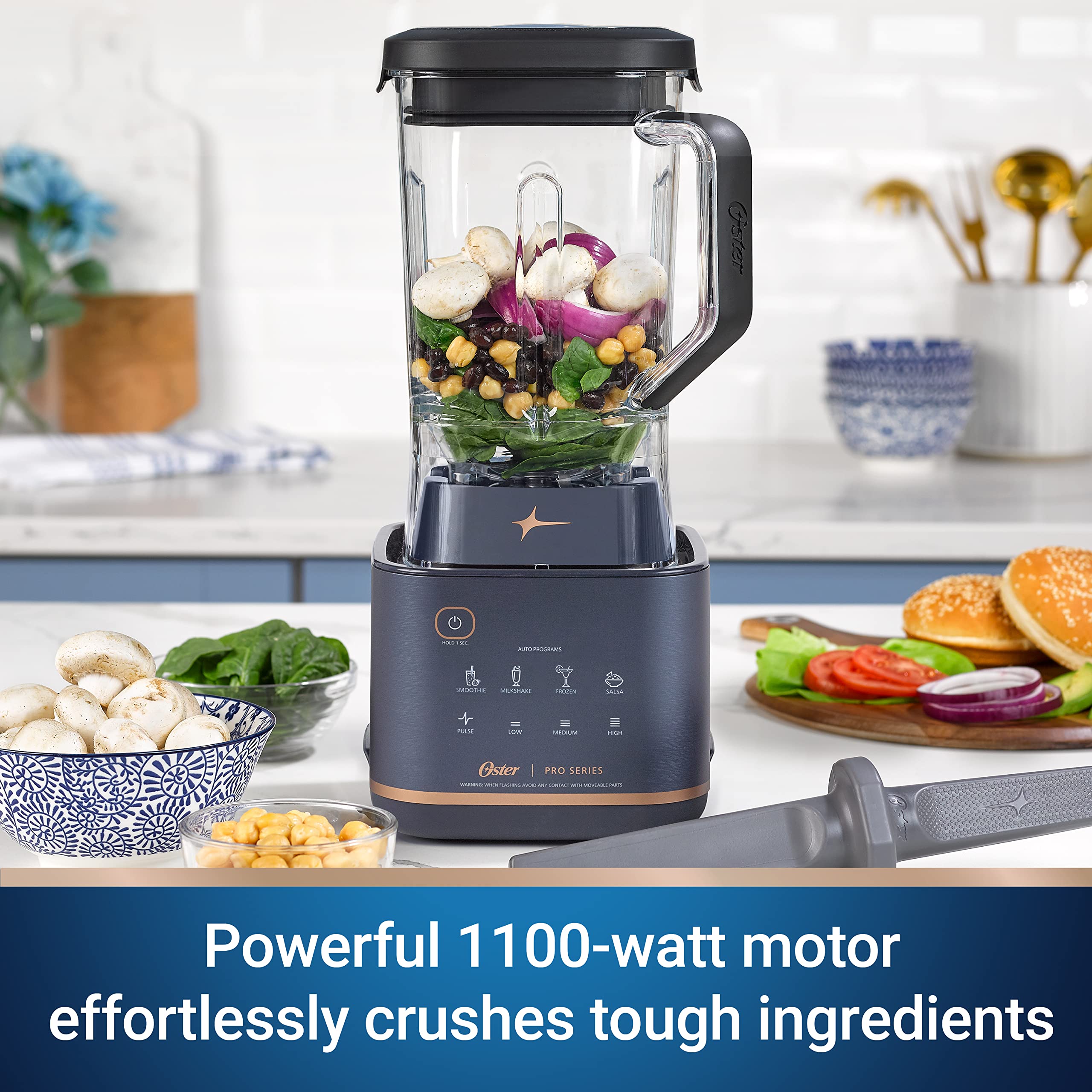 Oster Pro Series Blender - 1200W High Performance Countertop Blender with 9-Cup BPA-Free Tritan Jar, Tamper Tool & 6 Preset Programs for Smoothies, Ice Crushing & Food Prep (Dark Blue) - Perfect for Kitchens, Restaurants & Healthy Lifestyles