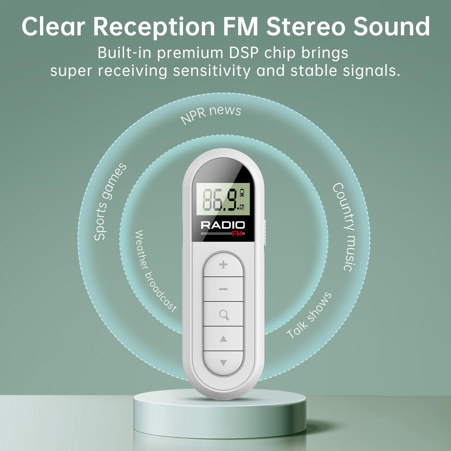 Portable FM Radio with Best Reception - Rechargeable Digital Tuning LCD Backlight, Stereo Sound, Belt Clip - Perfect for Jogging, Walking, Outdoor Activities (White)