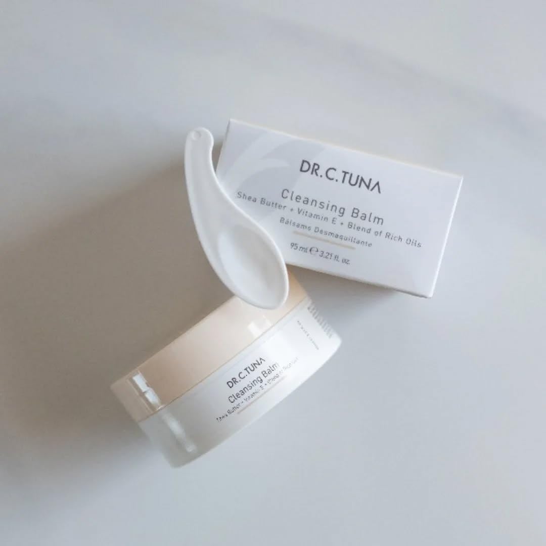 DR. C. TUNA Cleansing Balm - Oil-Based Makeup Remover & Hydrating Facial Cleanser with Shea Butter & Vitamin E - 95ml / 3.21oz - Gentle for Sensitive Skin, Perfect for Double Cleansing Routine & Travel Skincare