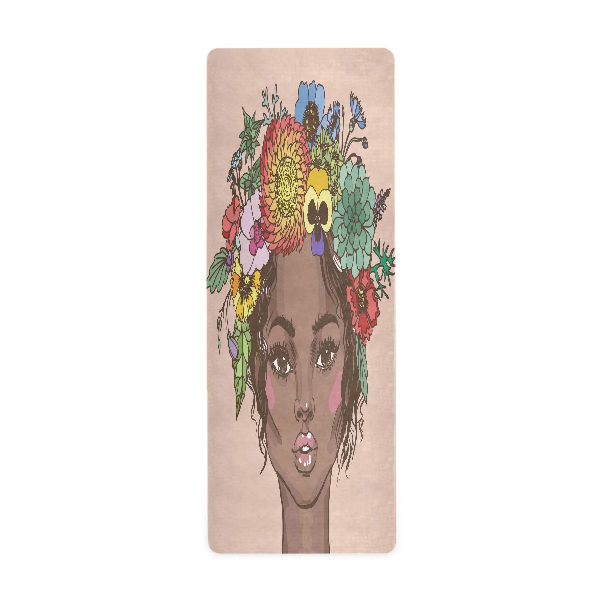 ALAZA Non-Slip Yoga Mat for Women - African American Floral Wreath Design, Premium Fitness Exercise Mat for Yoga, Pilates & Floor Workouts - Perfect for Home Gym, Studio & Outdoor Use