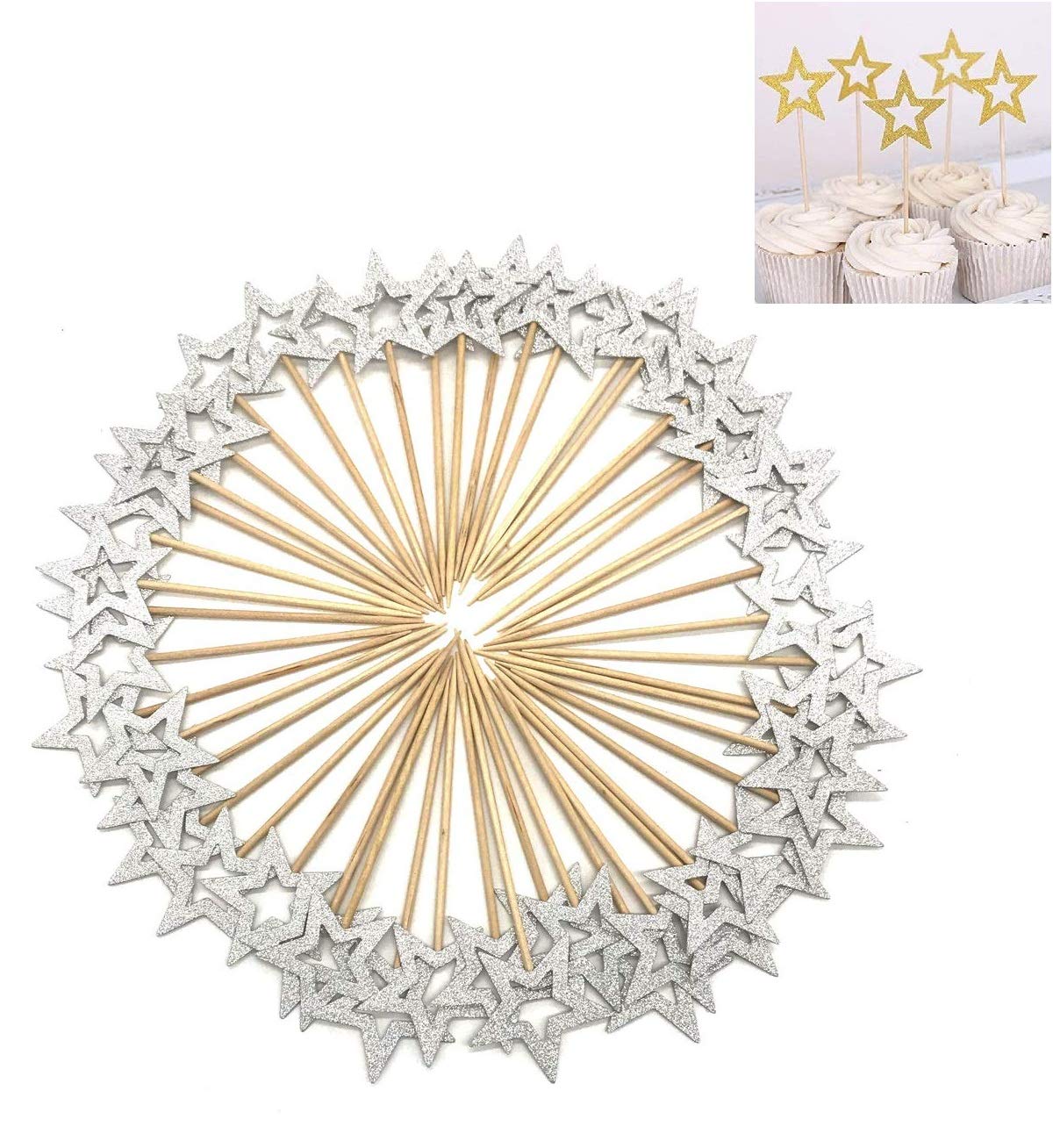 50 Pcs Silver Star Cupcake Toppers - Glitter Twinkle Little Star Cake Decorations for Birthday, Wedding, Baby Shower & Party Supplies | Perfect for DIY Desserts, Cupcake Decorating & Celebration Cakes