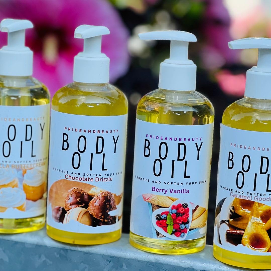 Vanilla Body Oil for Dry Skin - Hydrating & Moisturizing After Shower Scented Oil for Women - Vanilla Buttercream Fragrance - 8oz Amber Vanilla Blossom - Perfect for Daily Skincare & Relaxation