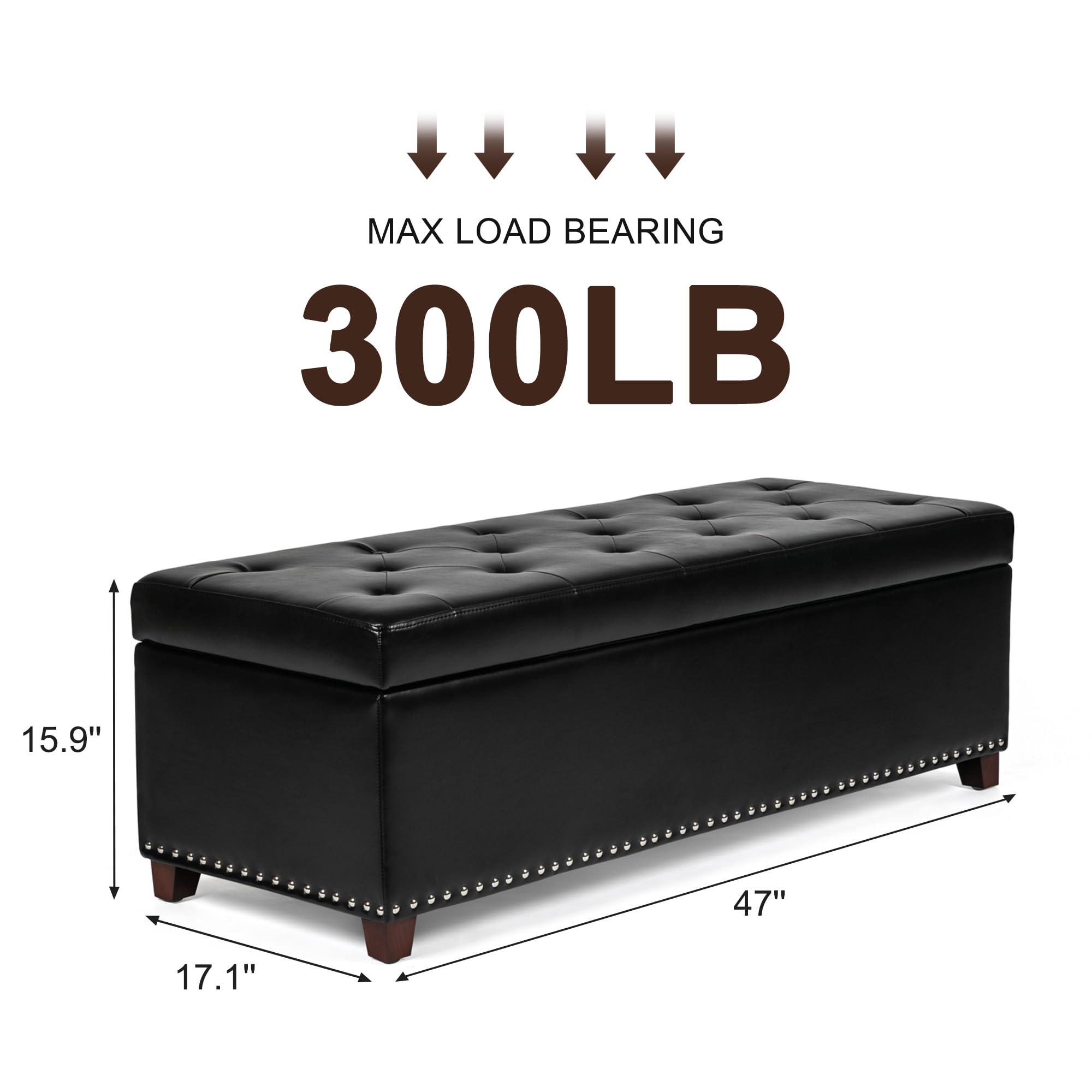 Storage Ottoman Bench with Wooden Legs - Upholstered Rectangle Storage Bench for Bedroom & Living Room - Multi-Functional Furniture for Home Organization, Extra Seating, and Stylish Decor