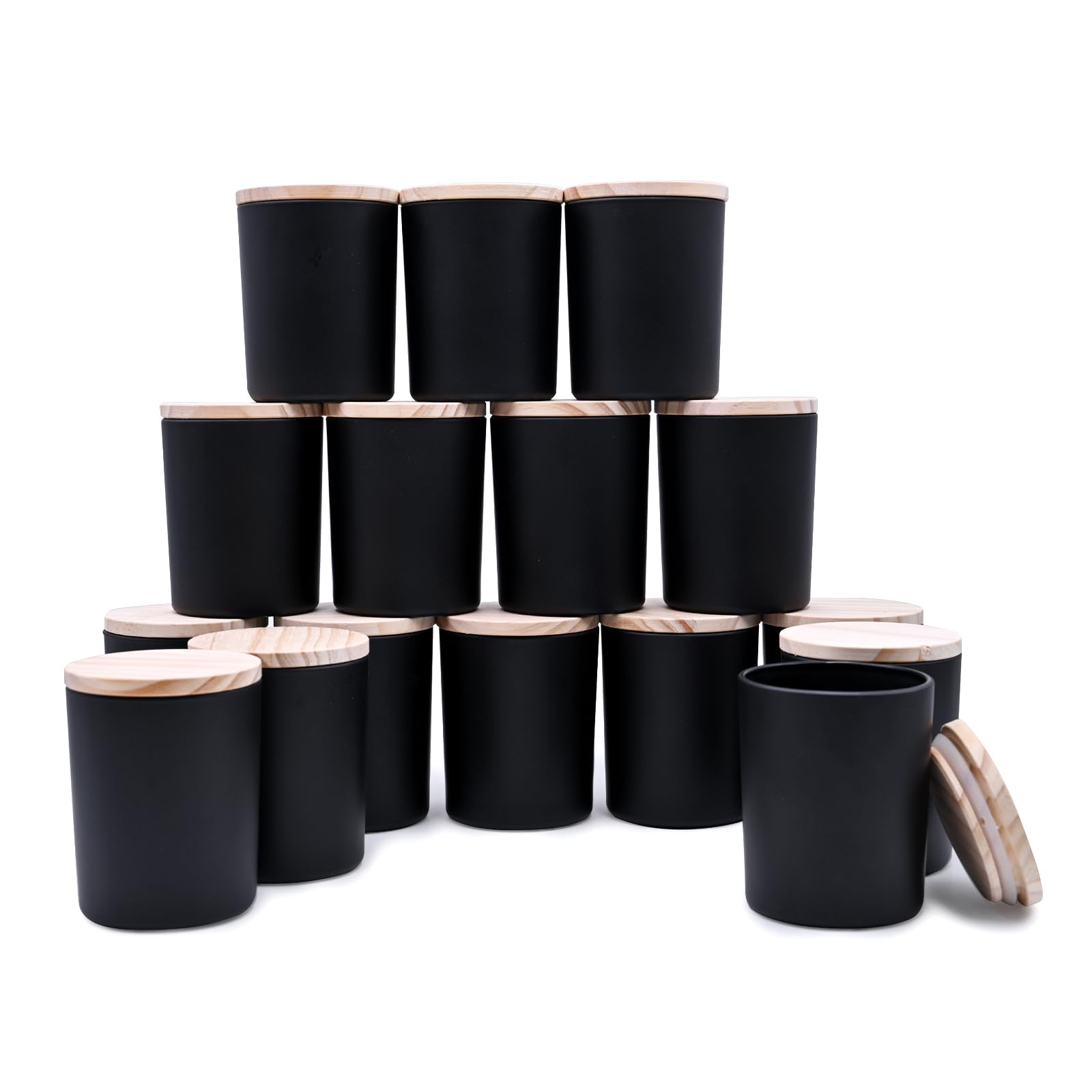 16 Pack 7oz Empty Candle Jars with Wooden Lids - Thick Glass Containers for DIY Candle Making, Wax Melts, Essential Oil Storage - Perfect for Home Decor, Gifts & Craft Projects (Matte Black Finish)