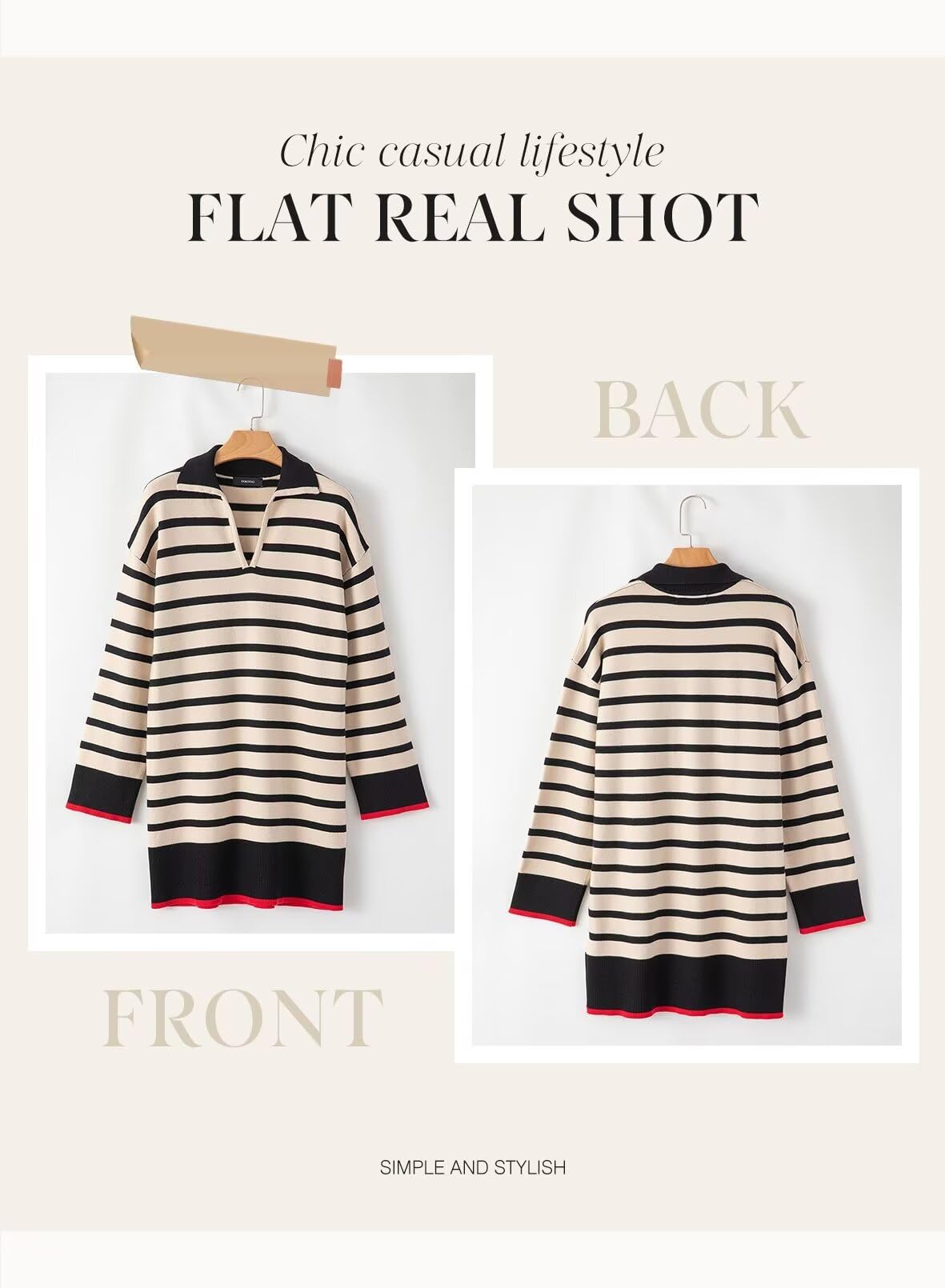 Dokotoo Women's Casual Striped V-Neck Polo Sweater Dress - Long Sleeve Mini Dress for Fall 2024 | Perfect for Office, Date Night & Autumn Outings