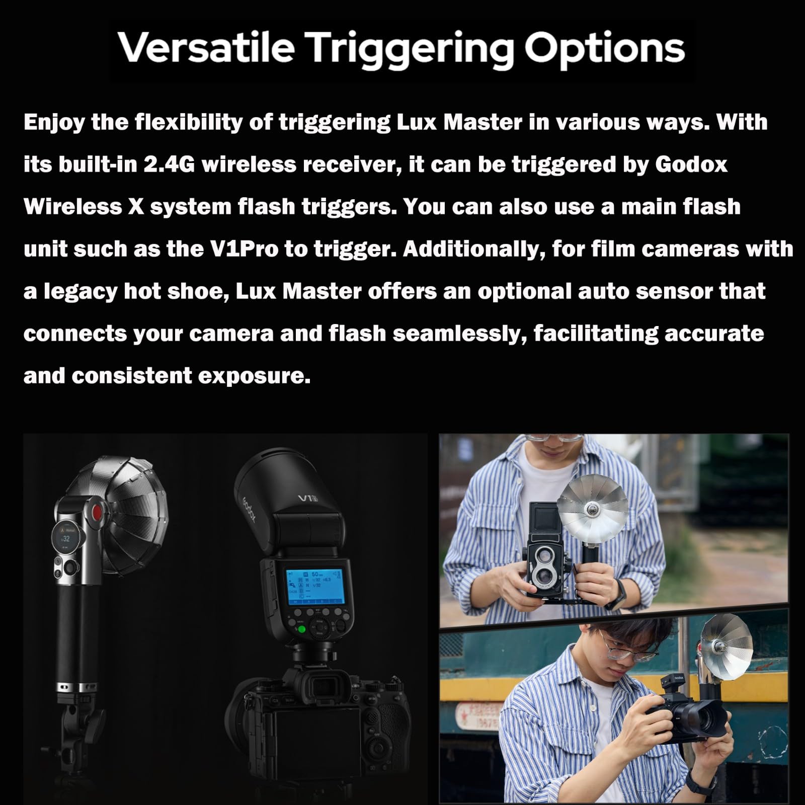 Godox Lux Master Retro TTL Touchscreen Flash with X3-O Trigger for Olympus & Panasonic Cameras - GN25 460 Full Power, 6000K-300K CCT, S1/S2 Optical Control, 2.4G Wireless Speedlight - Perfect for Portrait, Wedding & Studio Photography