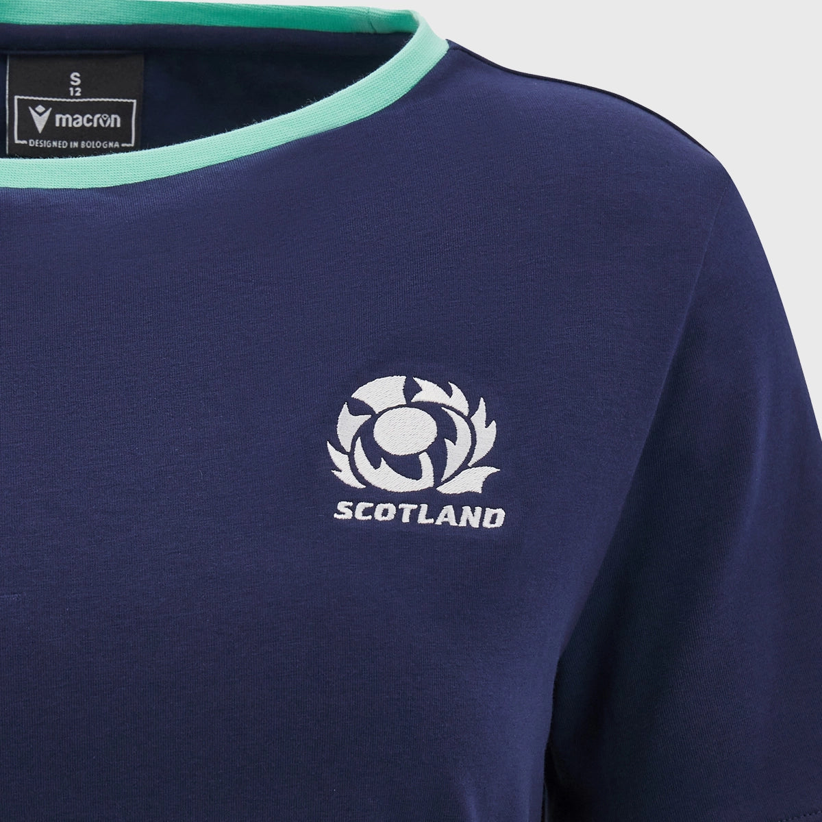 Scotland Rugby Women's Cotton T-Shirt - Macron Navy Blue Jersey for Rugby Fans & Sports Enthusiasts - Perfect for Match Days, Training & Casual Wear