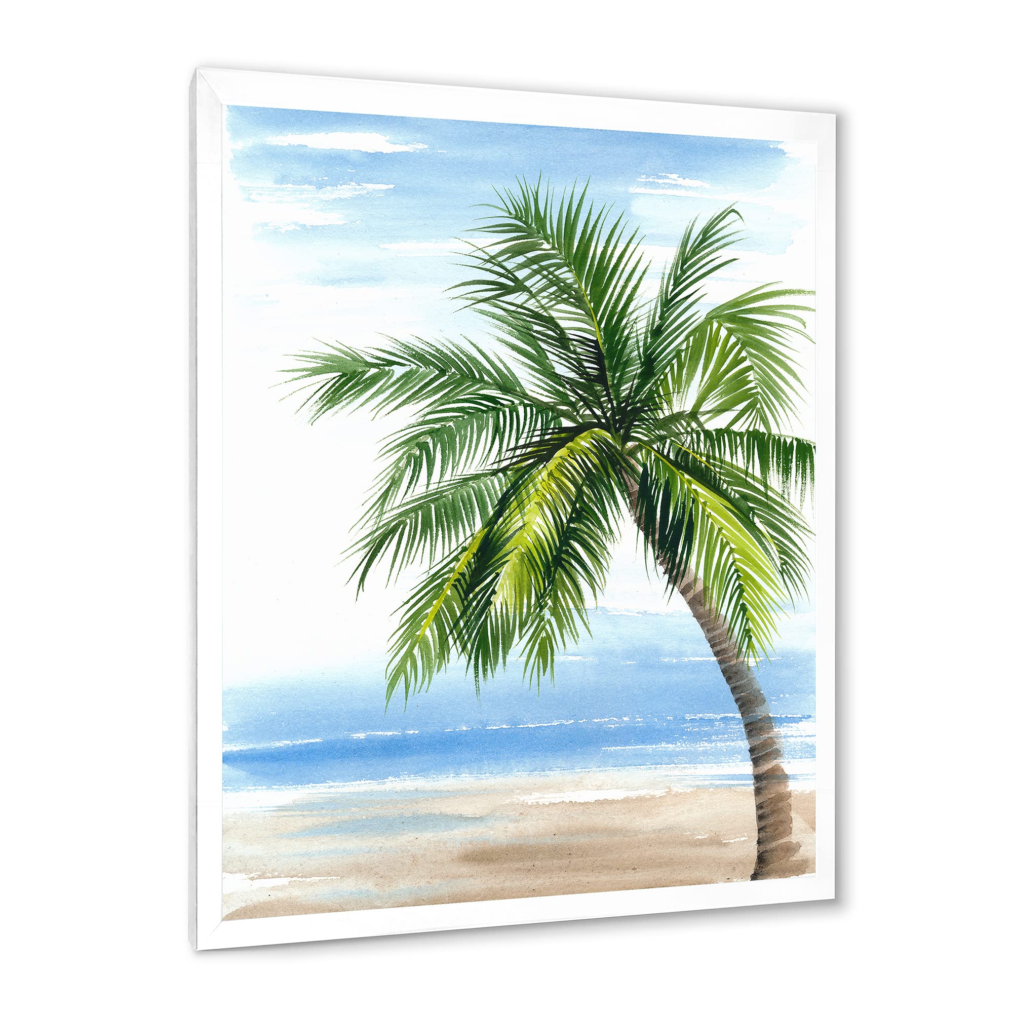 DesignQ Palm Tree At The Beach Resort Nautical & Coastal Framed Wall Art - Tropical Beach Decor for Living Room, Bedroom & Office - Perfect Coastal Theme Home Decoration