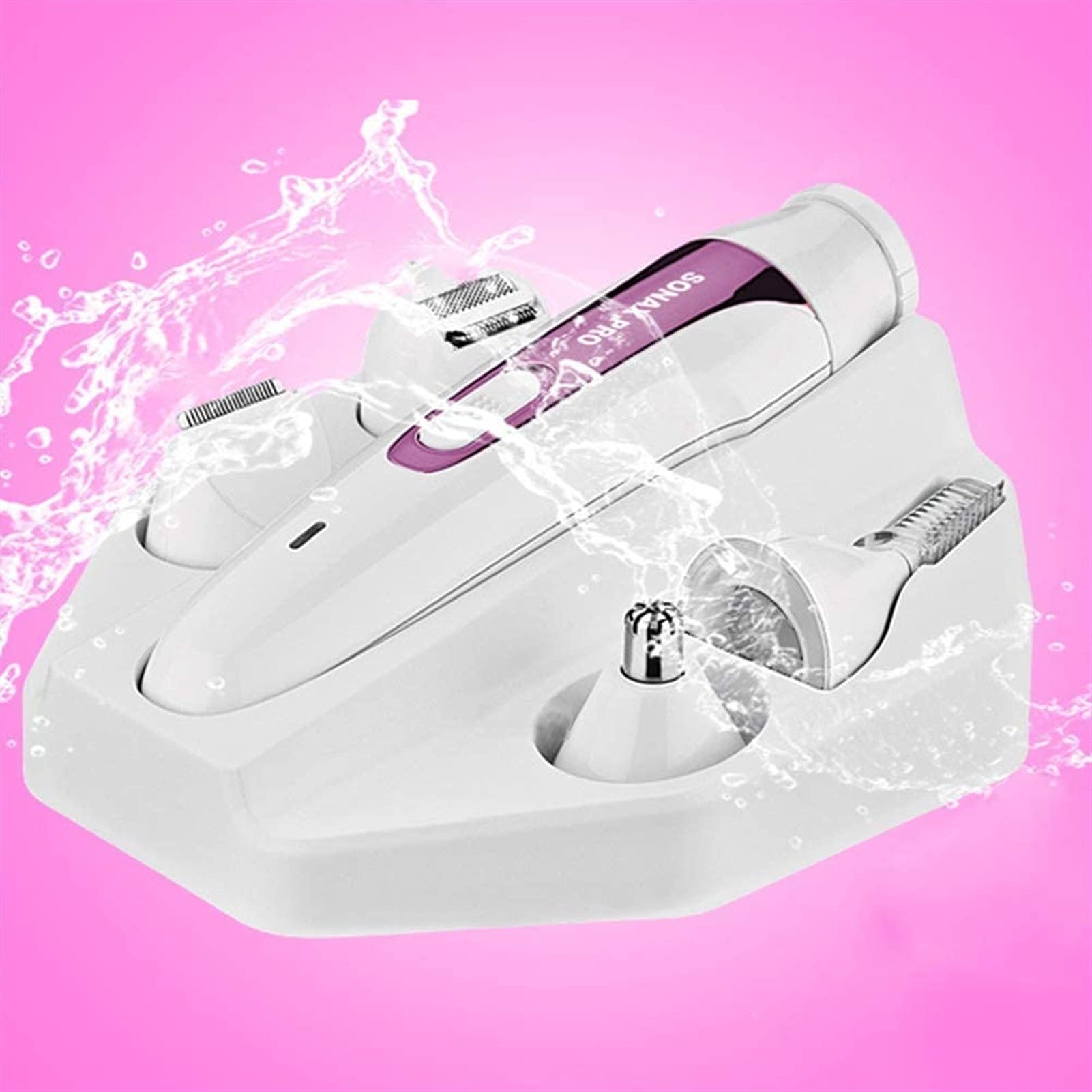 Best Electric Epilator for Women - 4-in-1 Rechargeable Hair Removal Device for Bikini, Nose, Armpit, Arms & Legs | Waterproof & Painless | Perfect for Travel, Home Use & Smooth Skin Care (Red)