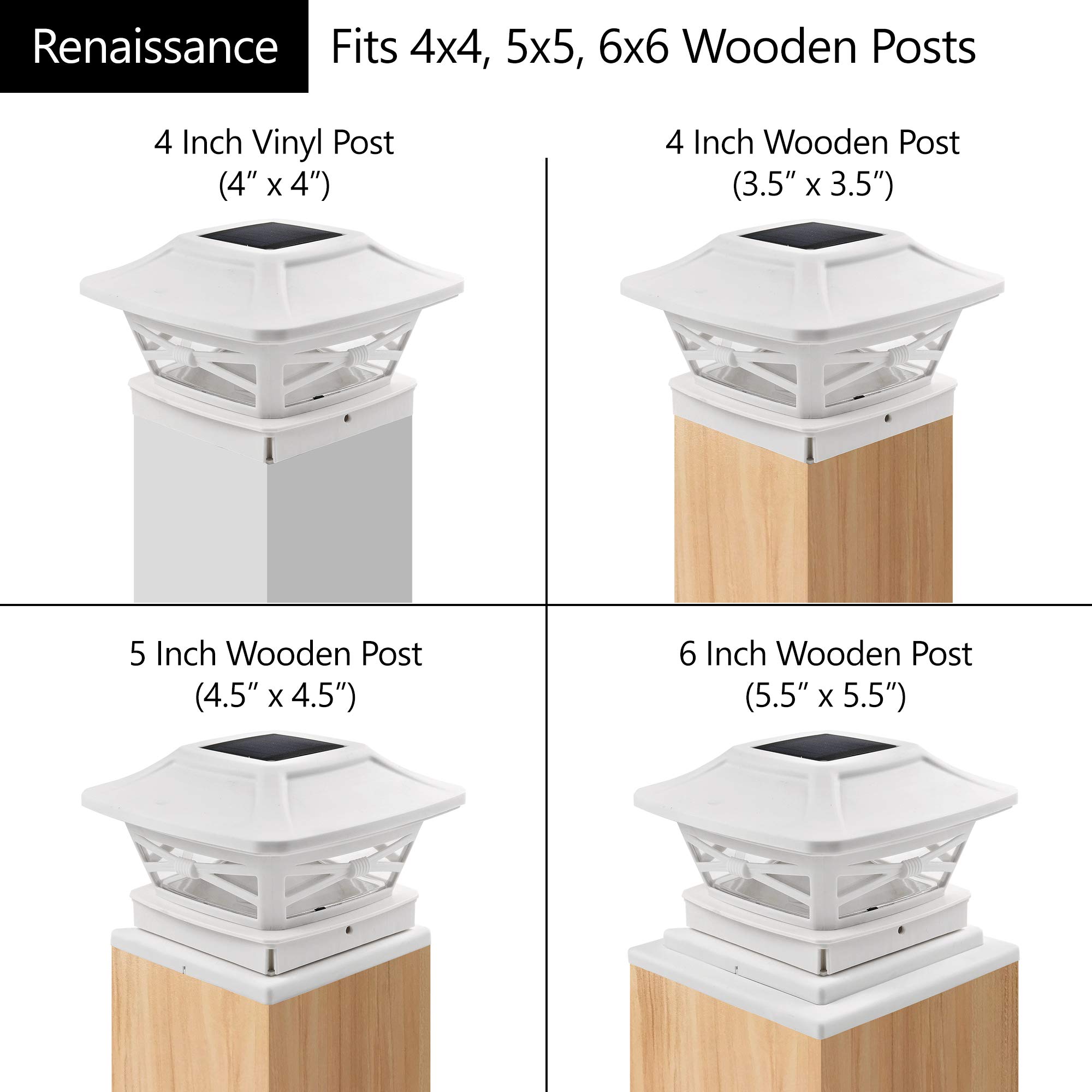 Davinci Lighting Flexfit (2 Pack) and Renaissance (4 Pack) Solar Post Cap Lights - Pearl White | Outdoor Solar Deck Lights for Fence, Pathway & Garden Decor | Weatherproof LED Lighting for Patio & Yard