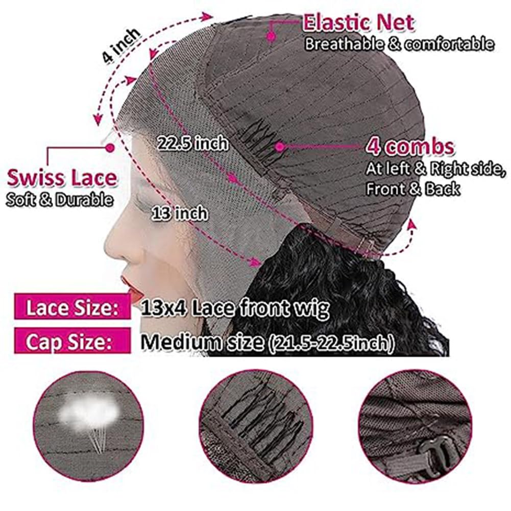 13x4 HD Lace Front Wigs Human Hair - Glueless Pre Plucked 180% Density Wet & Wavy Water Curly with Baby Hair - 28 Inch Natural Black Women Wigs for Daily Wear, Parties & Special Occasions