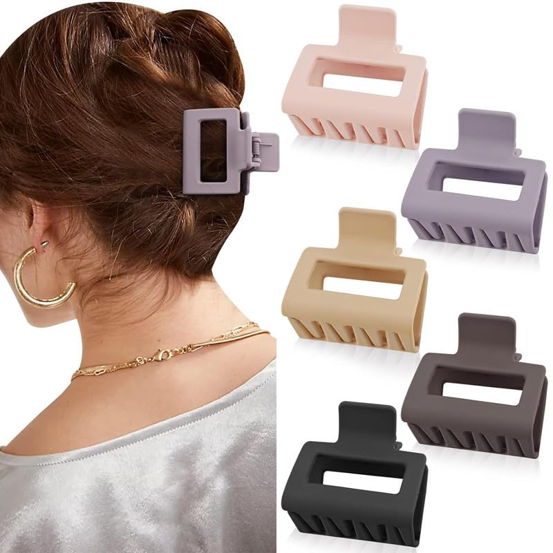 SHIDARA 5Pcs Small Hair Clips for Women - Mini Claw Clips for Thin Fine Hair, 2 Inch Square Hair Claws, Non-Slip Hair Clamps for Short to Medium Hair - Perfect for School, Work, Gym & Daily Styling (Multicolor)