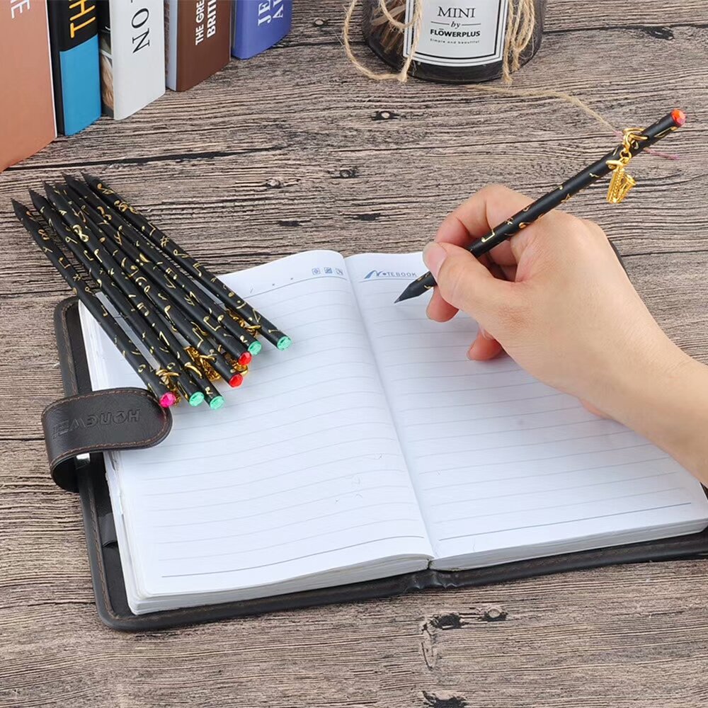 8-Pack Pre-Sharpened Artist Pencils with Music Note Design - Charcoal Drawing Pencils Featuring Diamond Top & Gold Plated Musical Instrument Pendant - Perfect for Sketching, Music Lovers, and Gift Giving