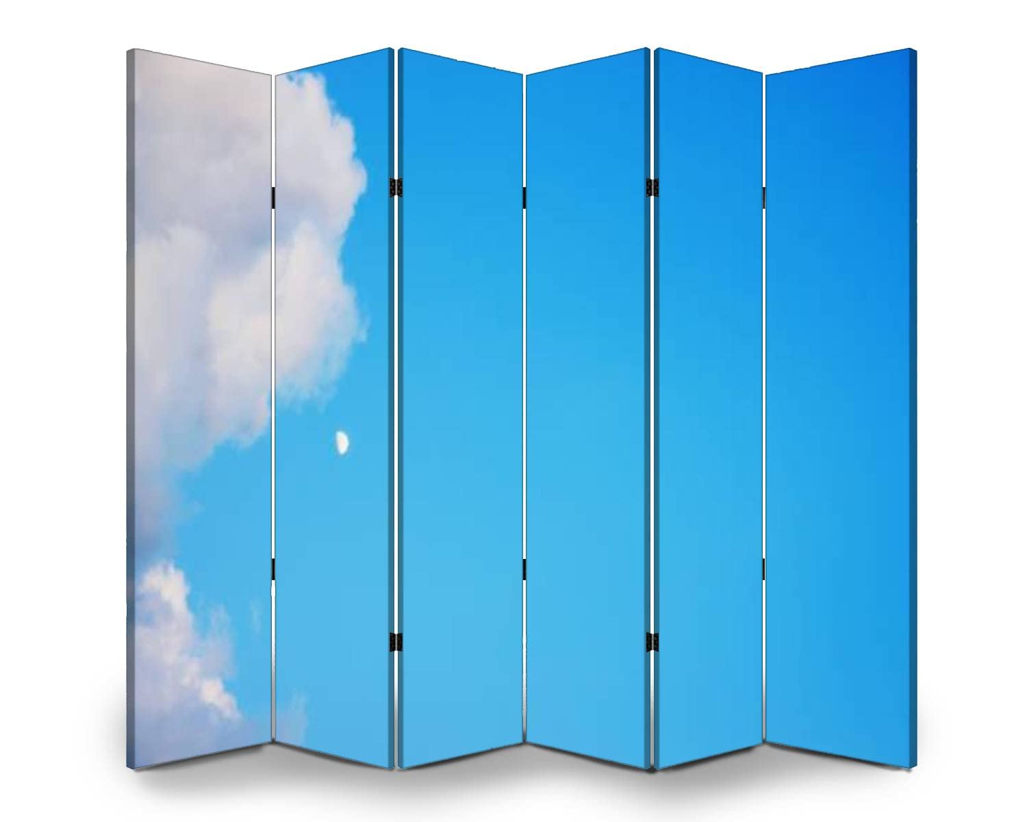 6-Panel Room Divider with Blue Sky & Fluffy Clouds Design - Foldable Canvas Privacy Screen for Home & Office - Freestanding Indoor Partition for Bedroom, Living Room & Workspace
