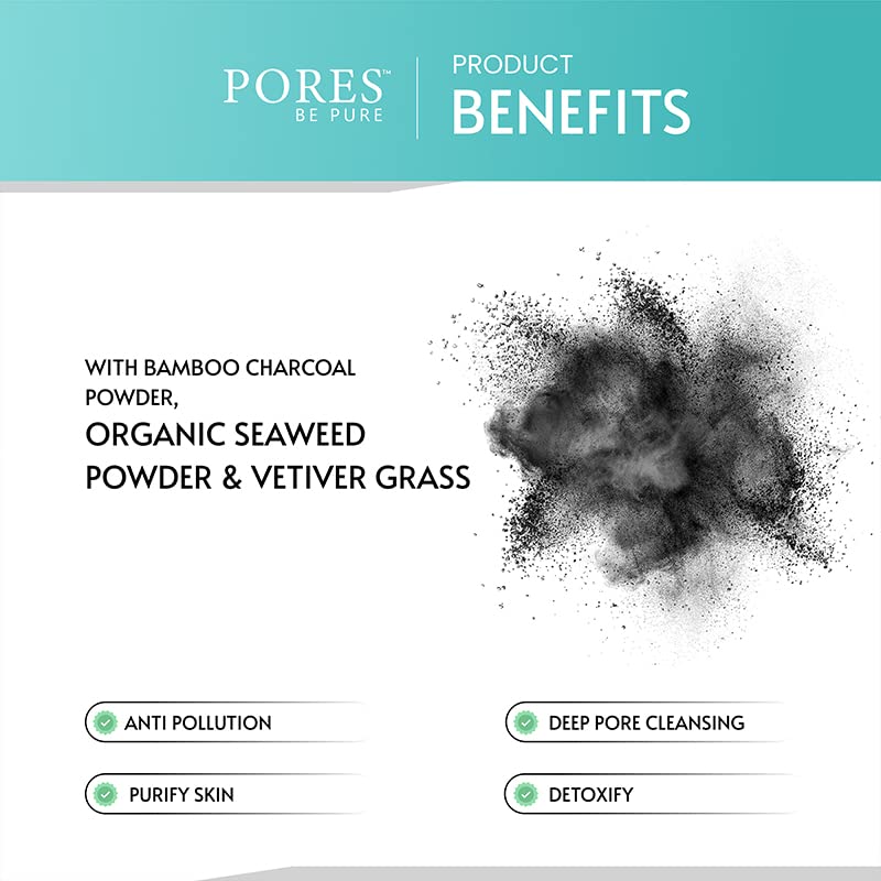 PORES Be Pure Charcoal Face Wash for Men & Women - Deep Pore Cleanser for Oily Skin, Removes Dirt & Impurities | 100mL | Daily Detox & Acne Prevention Skincare Routine