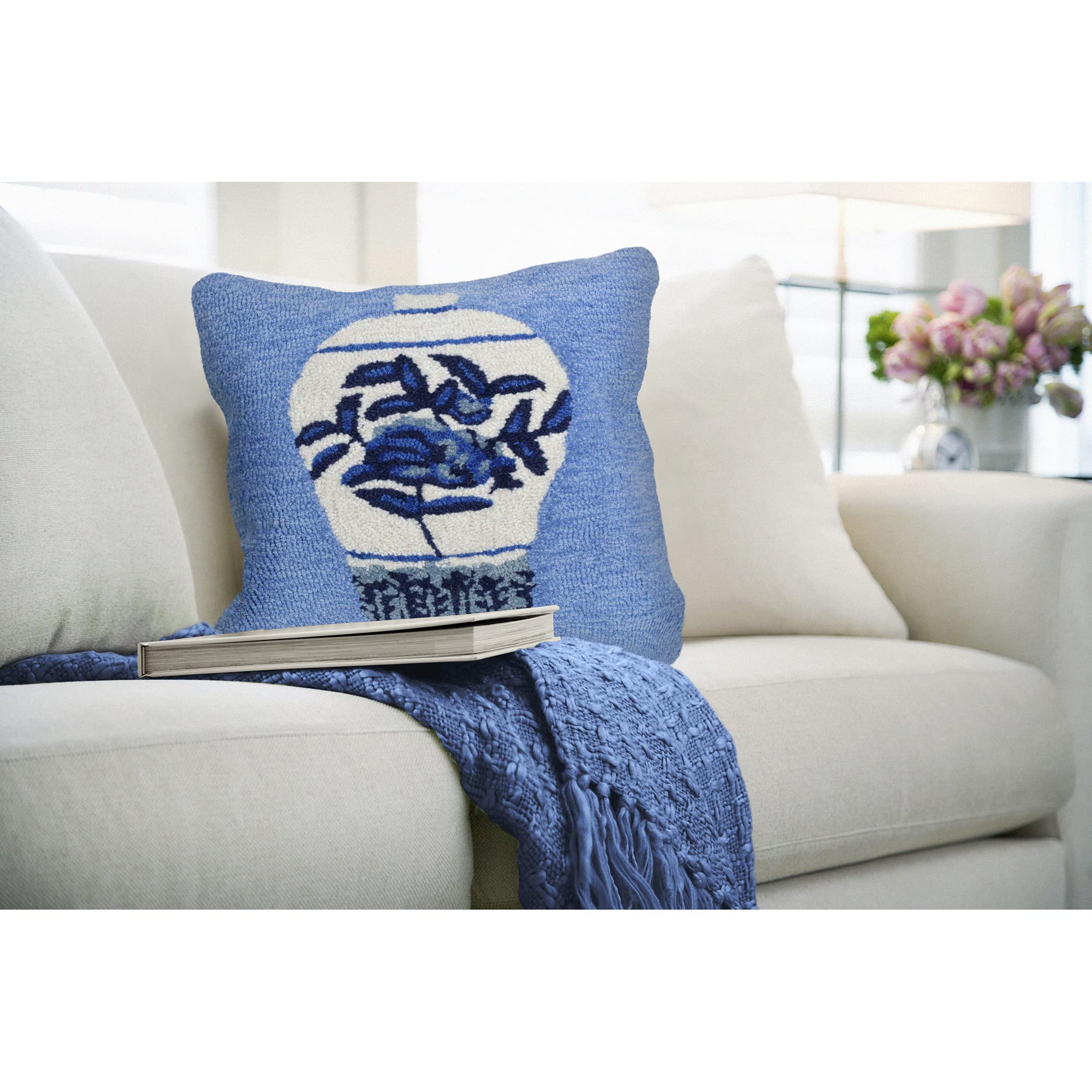 Liora Manne 2410/03 Blue and White Ginger Jar Pattern Square Rug 18