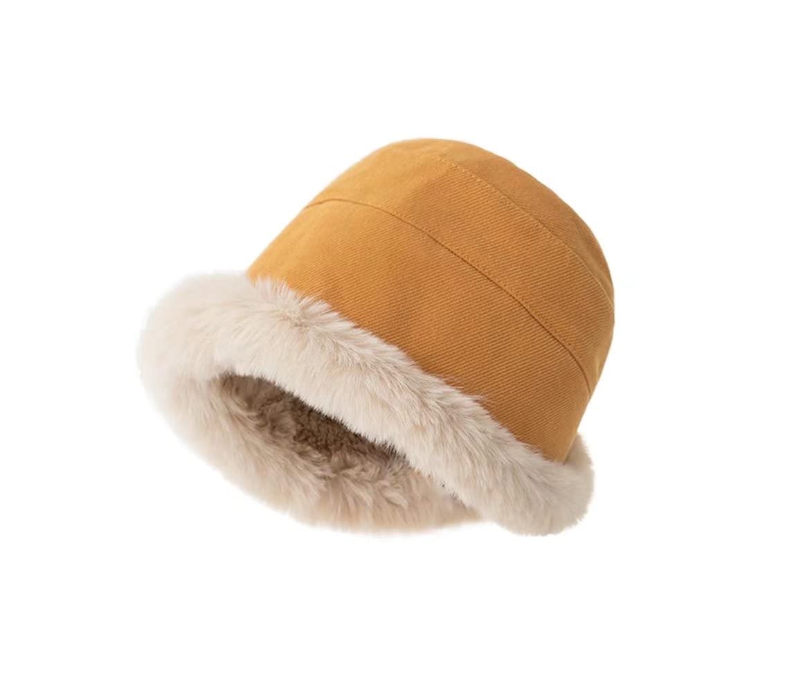 Women's Winter Faux Fur Bucket Hat - Sherpa Fleece Lined, Windproof & Extra Warm Fisherman Cap for Outdoor Activities | Perfect for Skiing, Snowboarding & Cold Weather Fashion