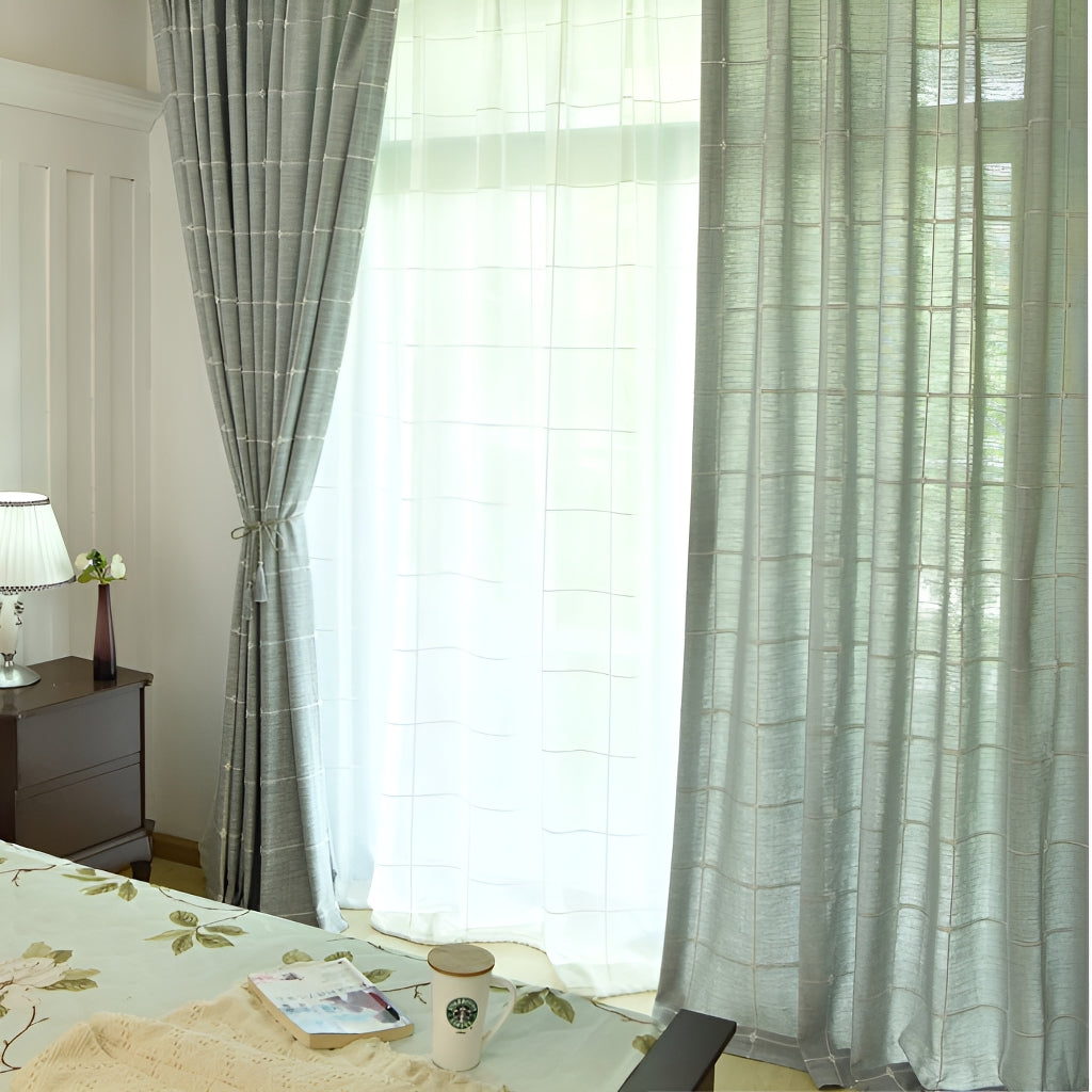 Ryann Geometric Stripe Grommet Sheer Custom Curtains for Living Room & Bedroom - Light Filtering Window Drapes with Modern Design