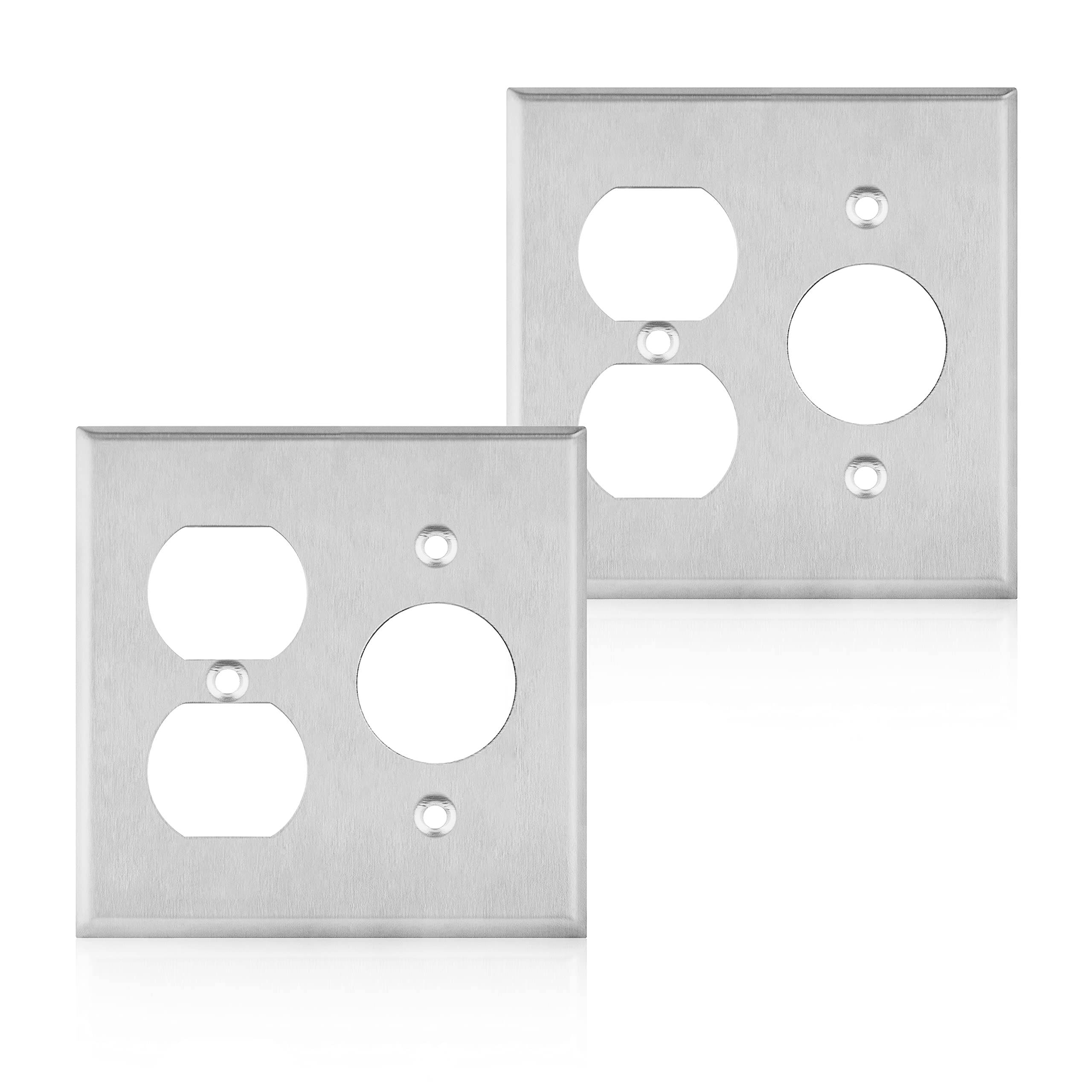 OhLectric 2-Gang Duplex Wall Plate for Single Receptacle Outlet - Smooth Face Switch Plate - Standard Size Decora Wall Plate - Stainless Steel (Pack of 2) - OL-46283 - Perfect for Home, Office & Commercial Electrical Upgrades