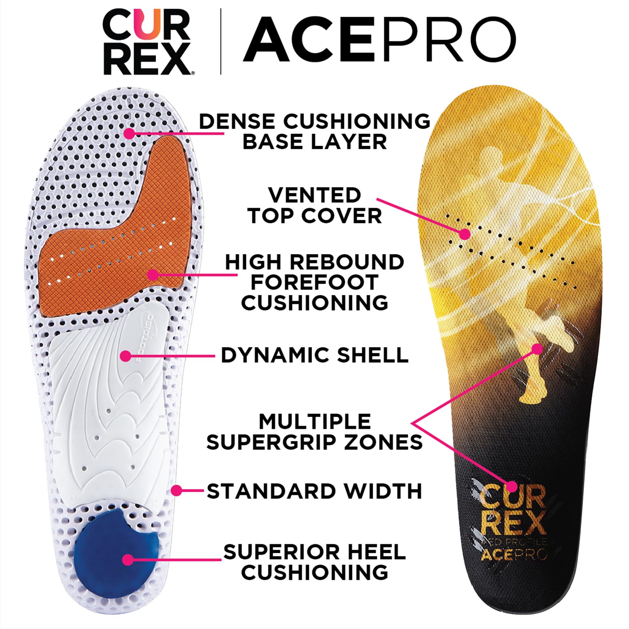 CURREX AcePro Arch Support Insoles for Tennis, Basketball, Volleyball & Padel - Performance Enhancing Orthotic Inserts for Court Sports - Low Arch Support for Men & Women (2XL) - Ideal for Running, Jumping & Quick Direction Changes