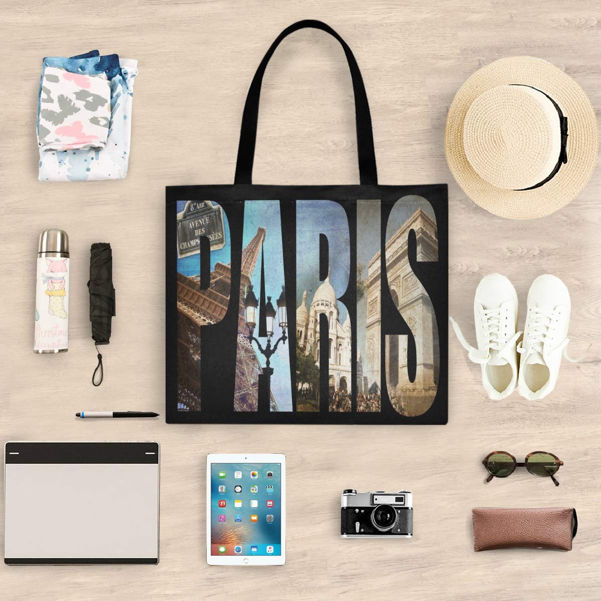 Stylish Canvas Tote Bag for Women - Lightweight Foldable Shoulder Bag with Long Handles, Perfect for Shopping, Travel, Work & Daily Use