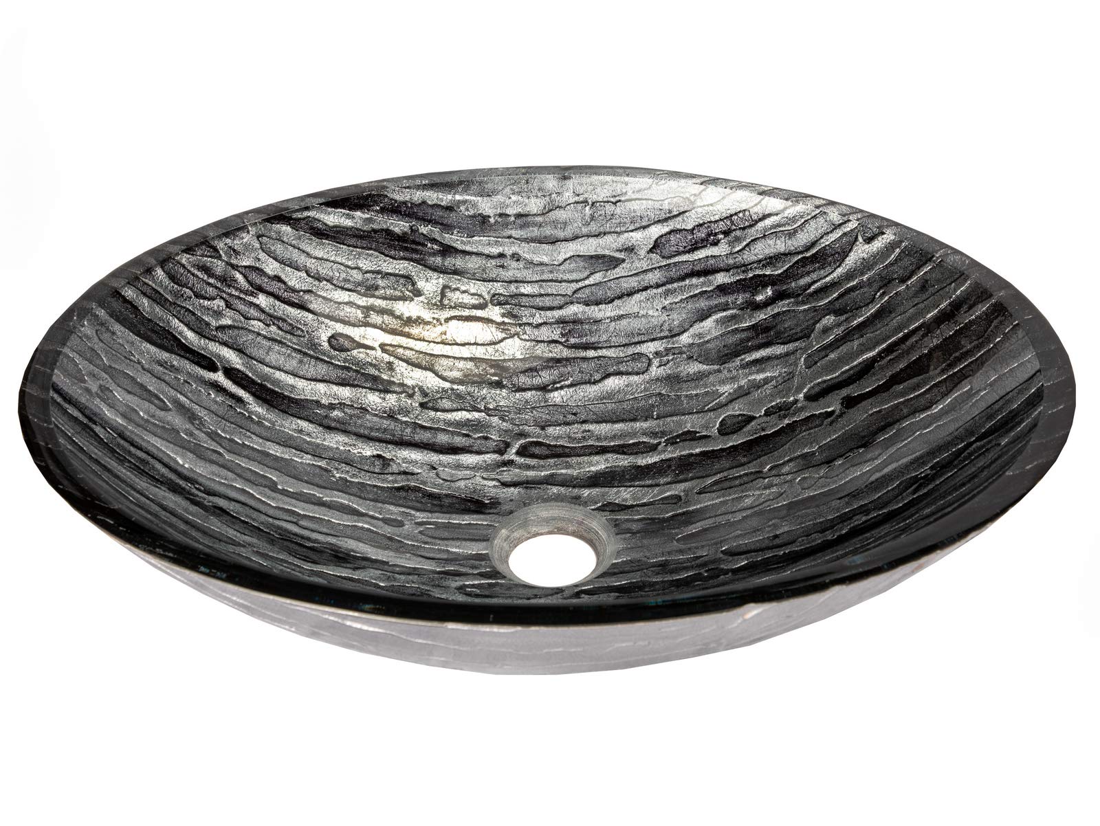 Elegant Silver & Black Streaked Oval Glass Vessel Sink for Bathroom Vanity - Modern Above Counter Bathroom Sink for Contemporary Home Decor