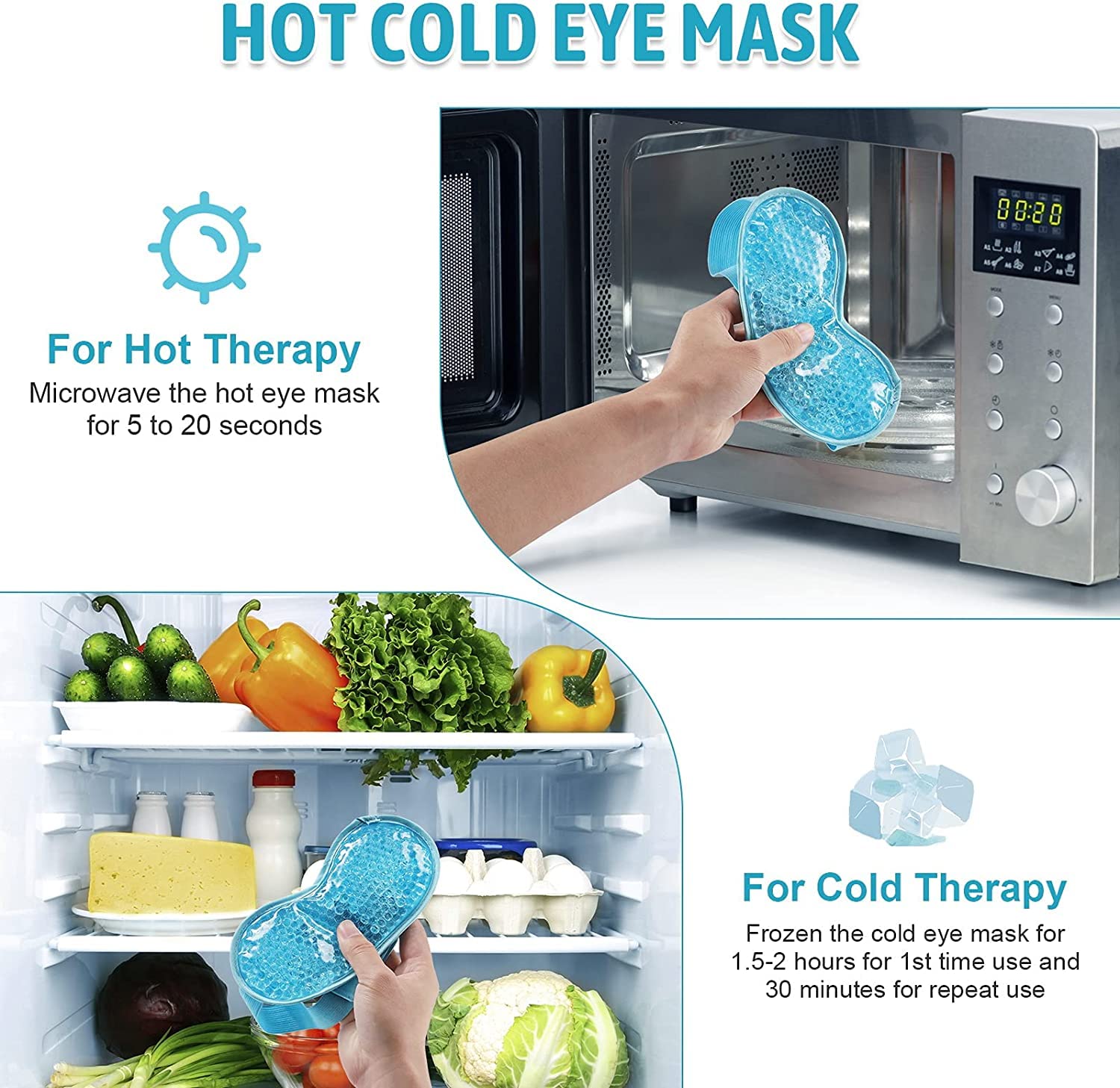 Calyrex Cooling Gel Ice Eye Mask - Reusable Hot & Cold Therapy for Stress Relief, Headaches, Migraines, Puffy Eyes & Dark Circles | Soothes Dry Eyes & Reduces Eye Bags (Blue) | Perfect for Relaxation, Travel & Post-Surgery Recovery