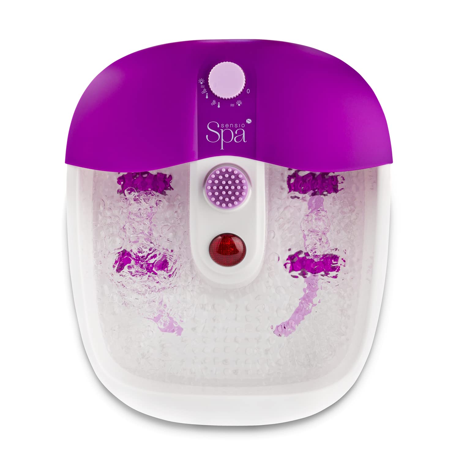 Sensio Spa Foot Massager with Heat, Bubbles & 9 Accessories - Home Pedicure Bath for Relaxation & Therapy - Perfect for At-Home Spa, Post-Workout Recovery & Self-Care (White & Purple)