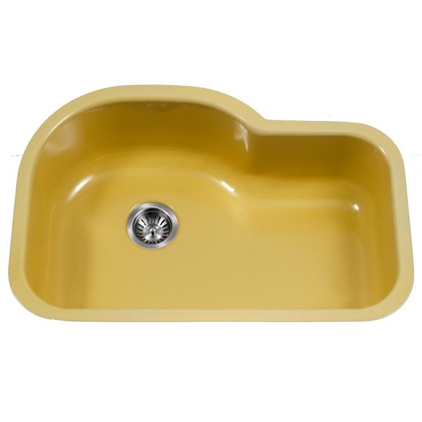 Hamat CER 3221S LE Enamel Steel Undermount Offset Single Bowl Kitchen Sink in Lemon - Perfect for Modern Kitchens, Small Spaces & RV Use