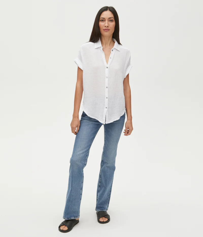 Bailey Women's White Gauze Button Down Shirt - Lightweight Summer Blouse for Casual Wear, Beach Cover-Up & Boho Outfits