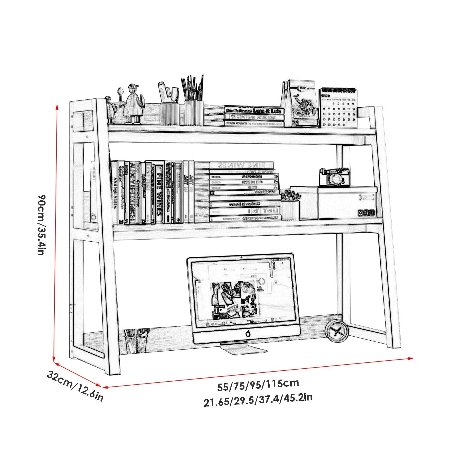 2-Tier Adjustable Wooden Ladder Bookcase - Multipurpose Desktop Organizer Shelf for Home, Office & Dorm | Perfect for Displaying Books, Decor & Office Supplies | Space-Saving Countertop Storage Solution