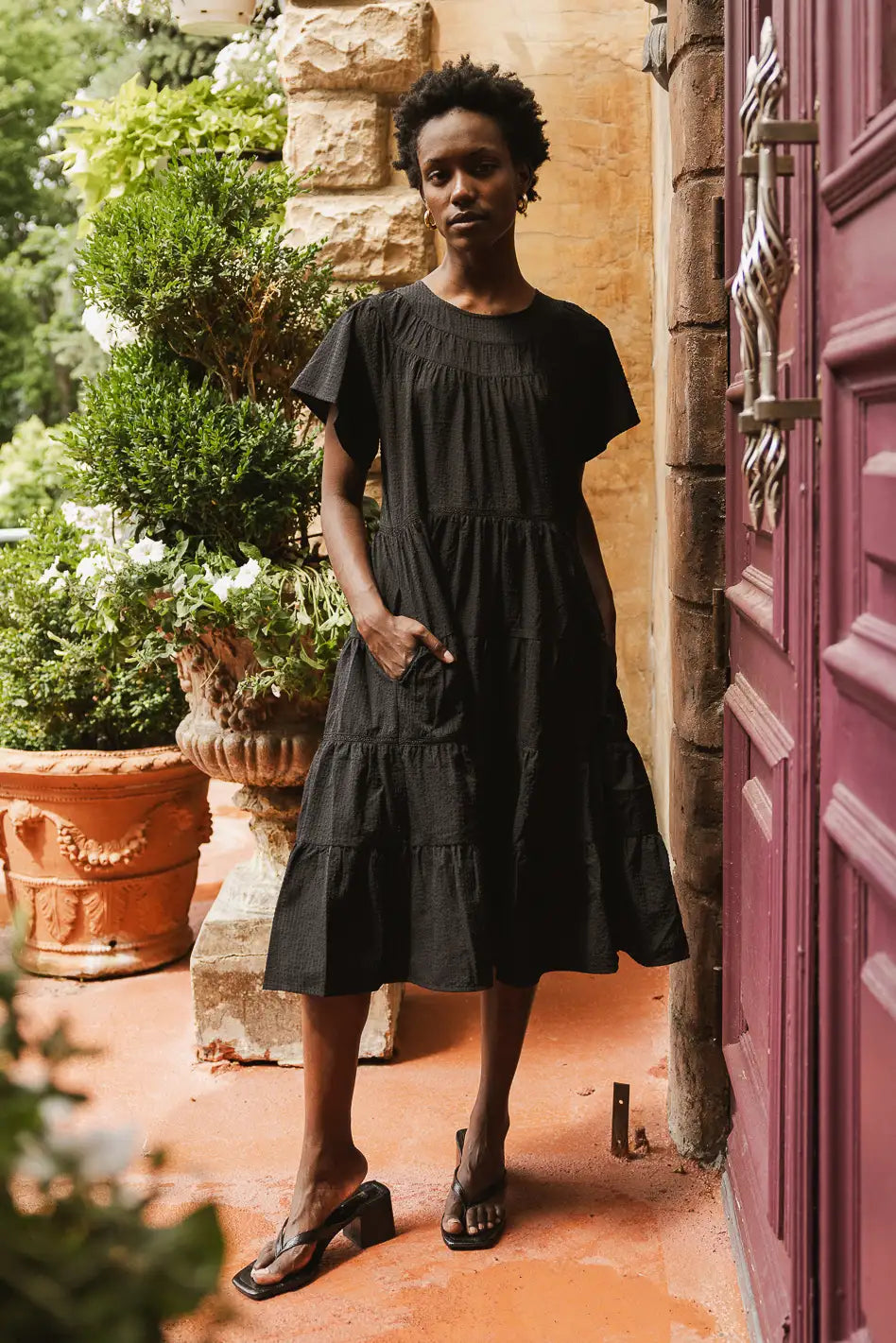 Neve Textured Midi Dress in Black - Women's Elegant Bodycon Party Dress for Evening Events, Date Night & Special Occasions