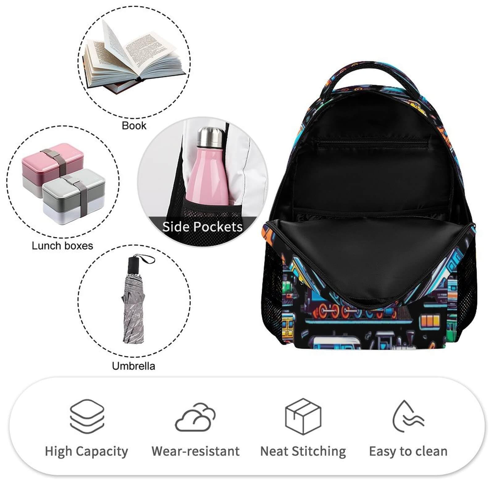 16 Inch Train Themed School Backpack for Kids - Lightweight Large Capacity Bookbag for Boys & Girls | Perfect for Elementary Students, Daily Use & Travel