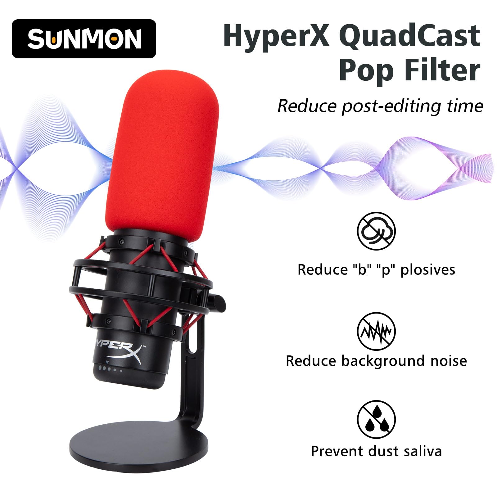 HyperX QuadCast Pop Filter - Red Microphone Windscreen & Noise Reduction Foam Cover for HyperX QuadCast S | Improves Sound Quality | Perfect for Streaming, Podcasting & Gaming