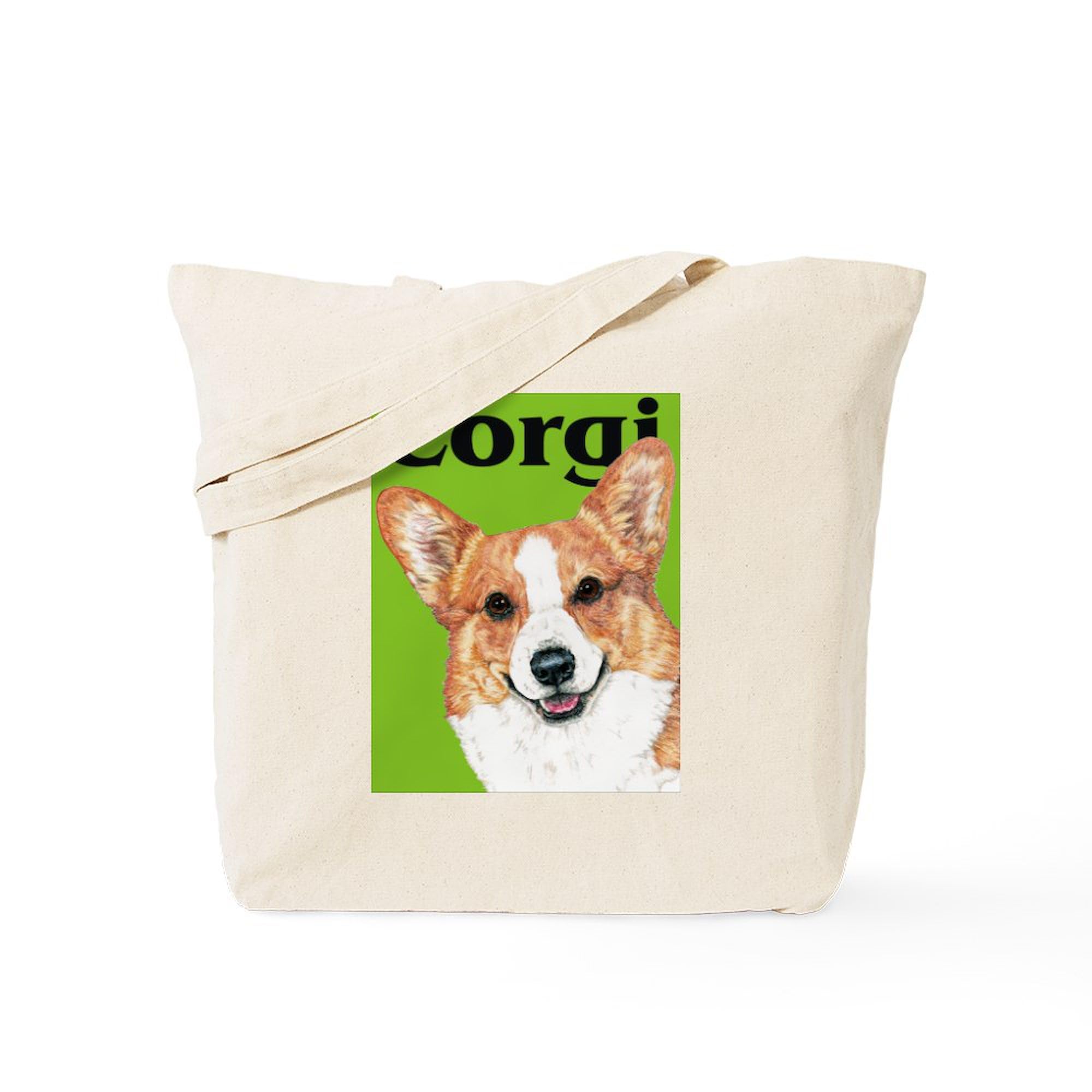 Pembroke Welsh Corgi Green Pop Art Canvas Tote Bag - Eco-Friendly Reusable Shopping Bag for Groceries, Beach & Work