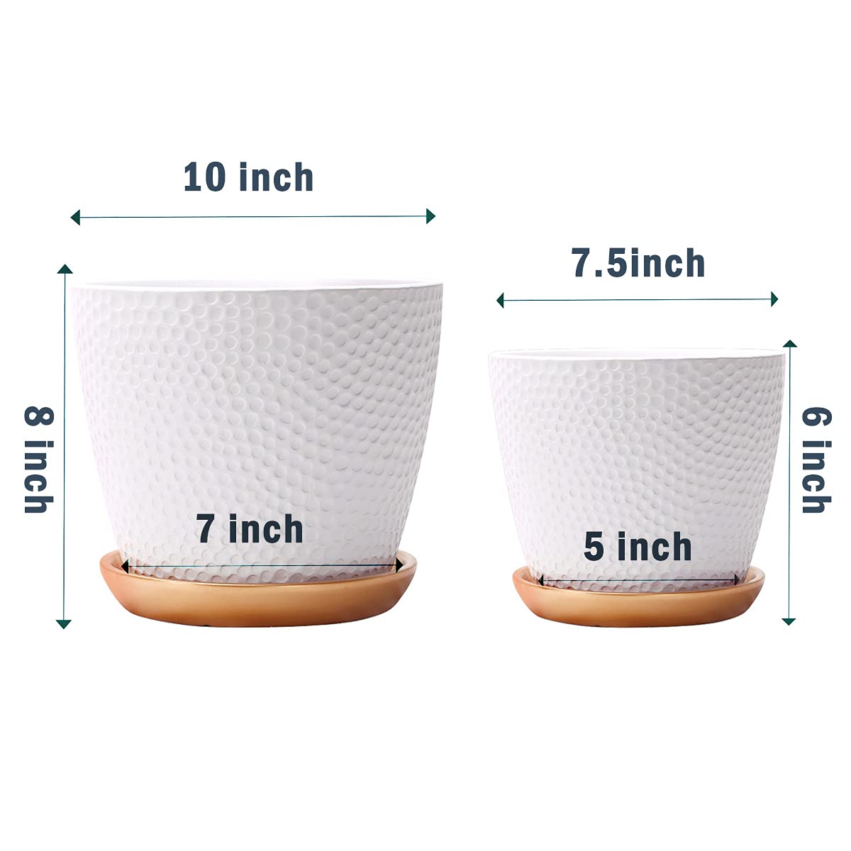 10 Inch White Honeycomb Ceramic Planter with Drainage Hole & Saucer - Indoor/Outdoor Flower Pot for Succulents, Herbs, Small Plants - Perfect for Home, Office, Garden Decor