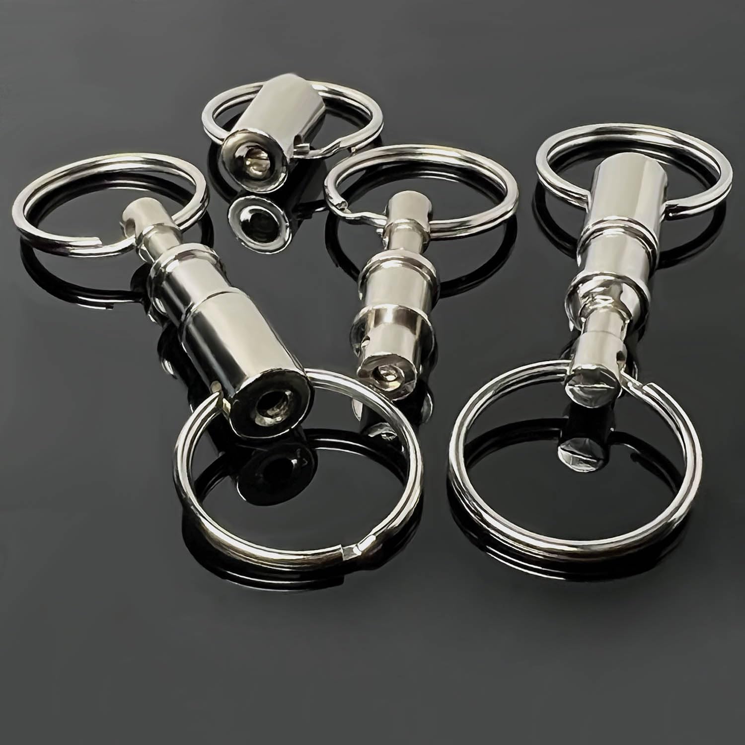 Tenalleys 4 Pack Quick Release Detachable Keychain - Silver Dual Pull Apart Key Rings for Home, Office & Car Keys | Easy Key Organization & Security