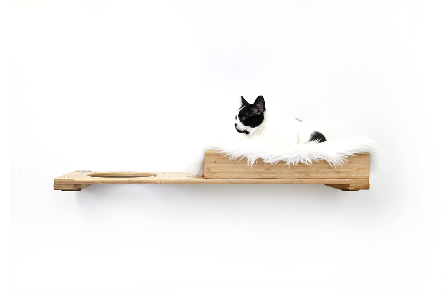 Premium Bamboo Cat Bed with Faux Fur - Modern & Warm Pet Bed for Indoor Cats - Modular Design for Cozy Napping - Perfect for Living Rooms, Bedrooms & Home Offices