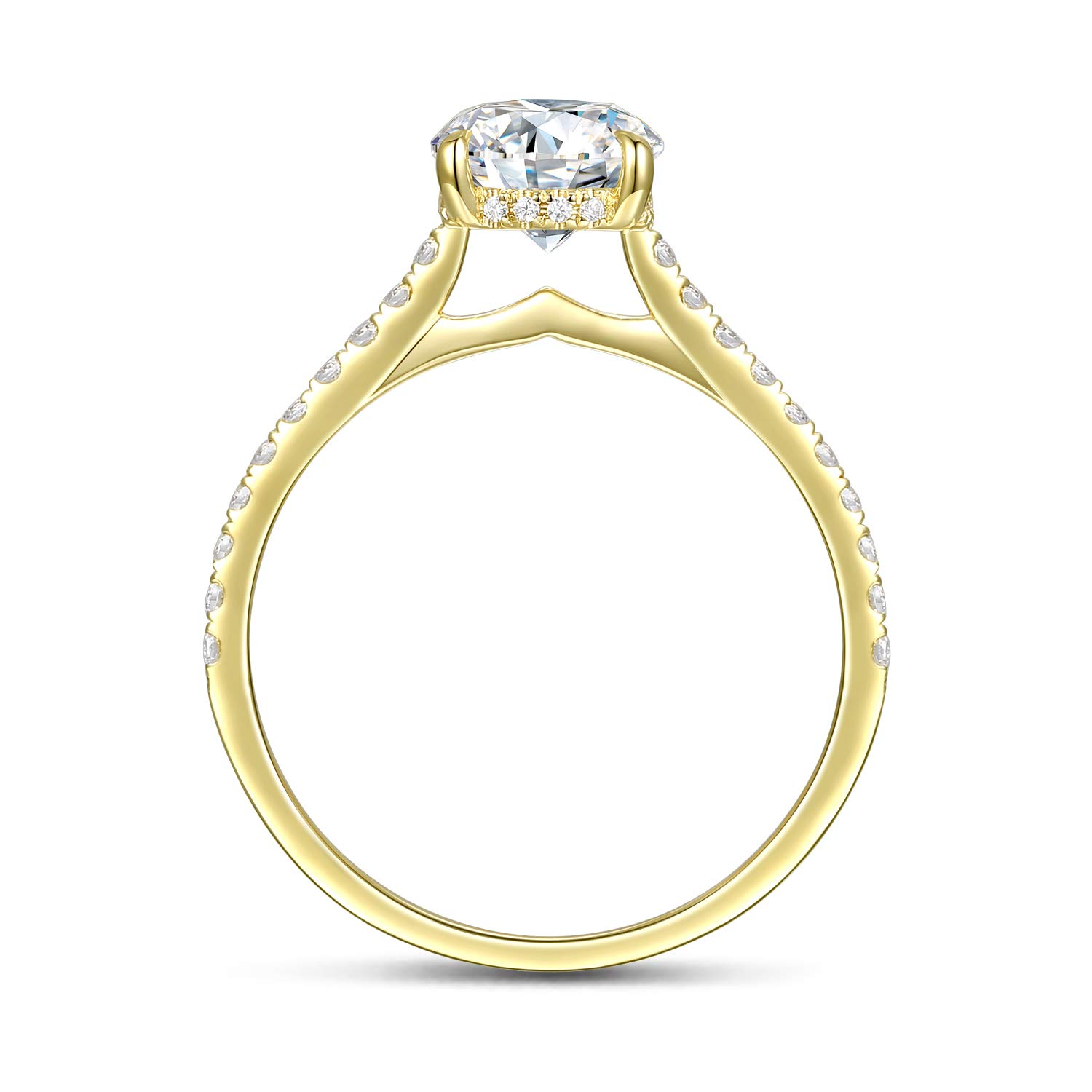 14K Solid Gold 1CT CZ Simulated Diamond Engagement Ring for Women - 6.5mm 4-Prong Bridal Wedding Promise Ring Set - Perfect for Proposals, Anniversaries & Special Occasions