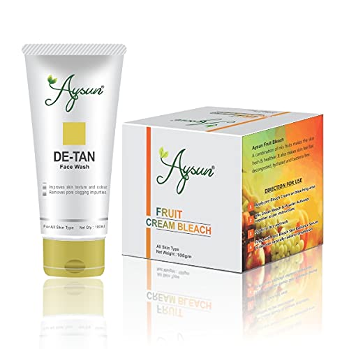 Aysun De-Tan Face Wash & Fruit Cream Bleach Combo Pack of 2 - Brightening Skincare Set for Glowing Complexion | Perfect for Sun-Damaged Skin & Evening Skin Tone