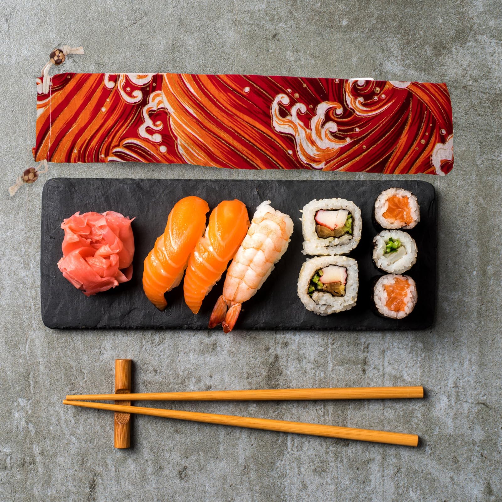 Japanese Style 4-Piece Chopsticks Set with Forks, Storage Pouches & Comb Bag - Cute Straw Wallets for Women | Perfect for Sushi Dining, Picnics & Gift Giving
