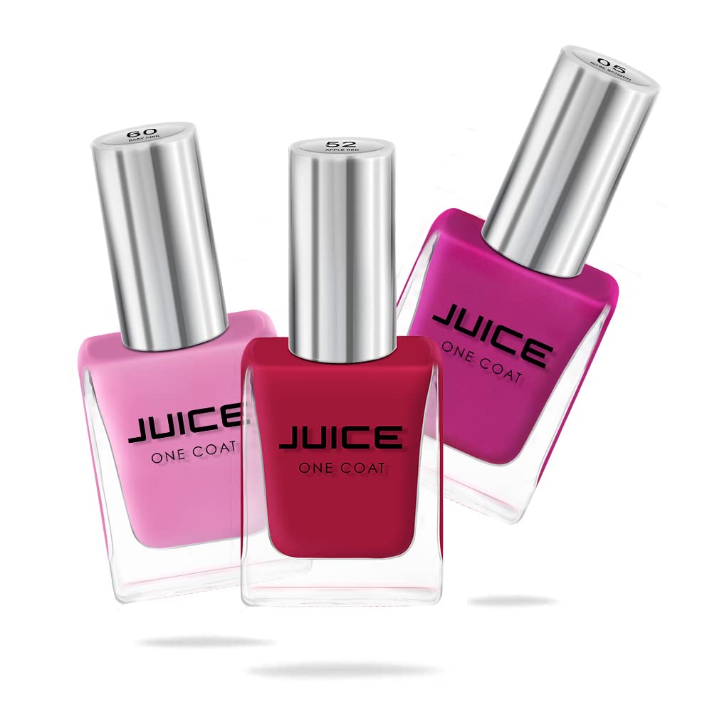 Juice 3-in-1 Nail Polish Combo Set (Baby Pink, Apple Red, Rose Bonbon) + Nail Polish Remover | Waterproof & Long Lasting Nail Enamel | Perfect for Manicures, Pedicures, Parties & Gifts | Pack of 4