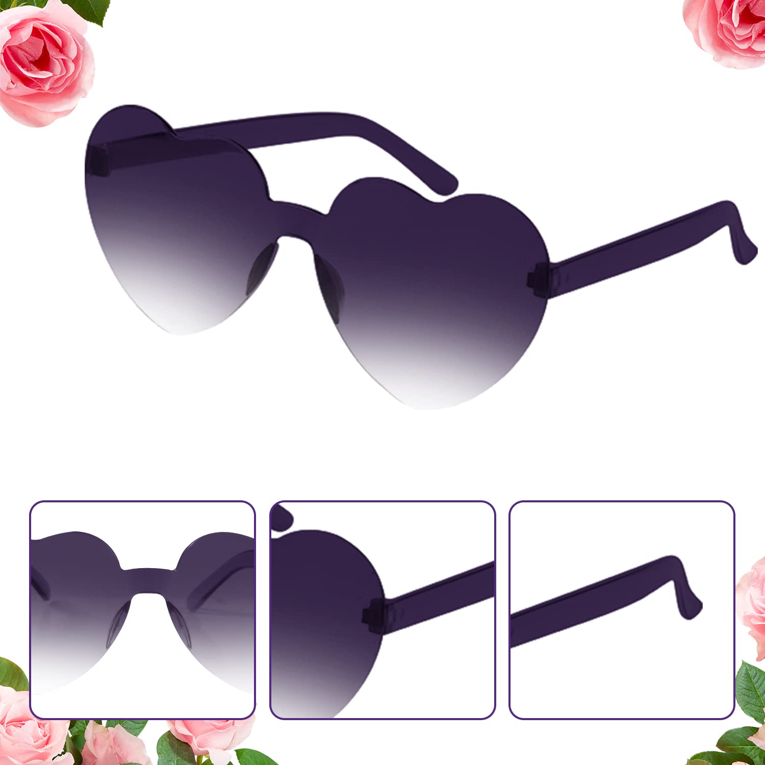 LUTER 12pcs Heart Shaped Rimless Sunglasses for Women - Stylish Gradient Color Transparent Frameless Heart Sunglasses | Perfect for Birthday Parties, Summer Events & Bachelorette Parties (Black)