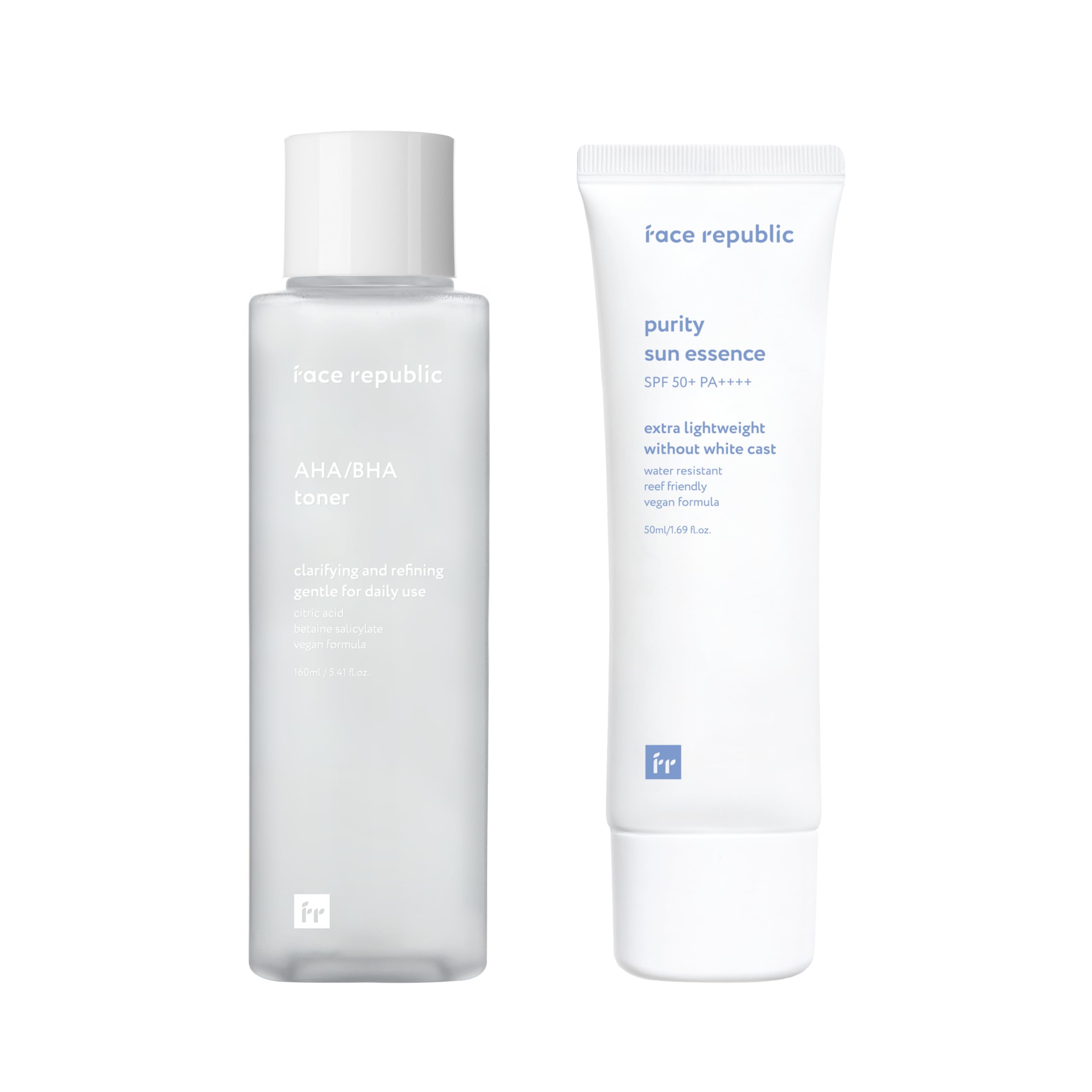 Face Republic AHA/BHA Toner & SPF 50 Sun Essence | Pore Refining Korean Skincare for Daily Protection