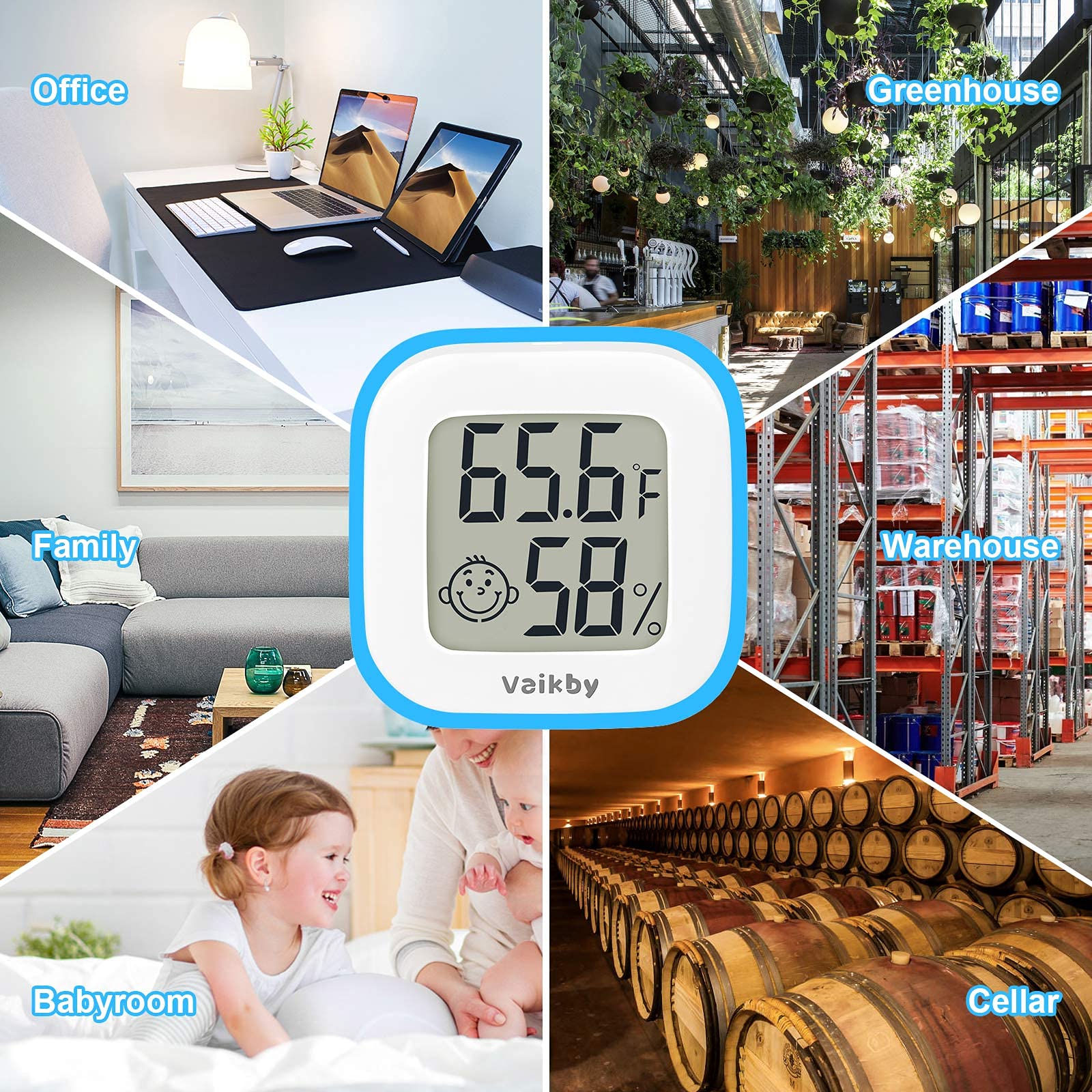 Vaikby 2-Pack Digital Indoor Thermometer Hygrometer - High Accuracy Temperature & Humidity Monitor for Home, Office, Greenhouse, Reptile Terrarium, Humidor, Wine Cellar | Perfect for Baby Room, Bathroom & Indoor Gardening