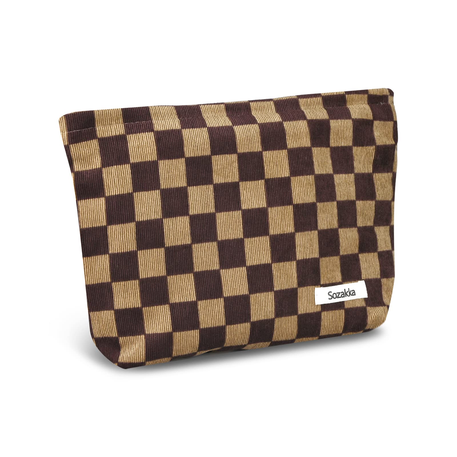 Fycyko Plaid Print Makeup Bag for Women - Multifunctional Corduroy Travel Cosmetic Organizer, Toiletry Pouch & Pencil Case - Perfect Gift for Women & Girls (Brown Plaid) | Ideal for Travel, Daily Makeup Storage & School Essentials