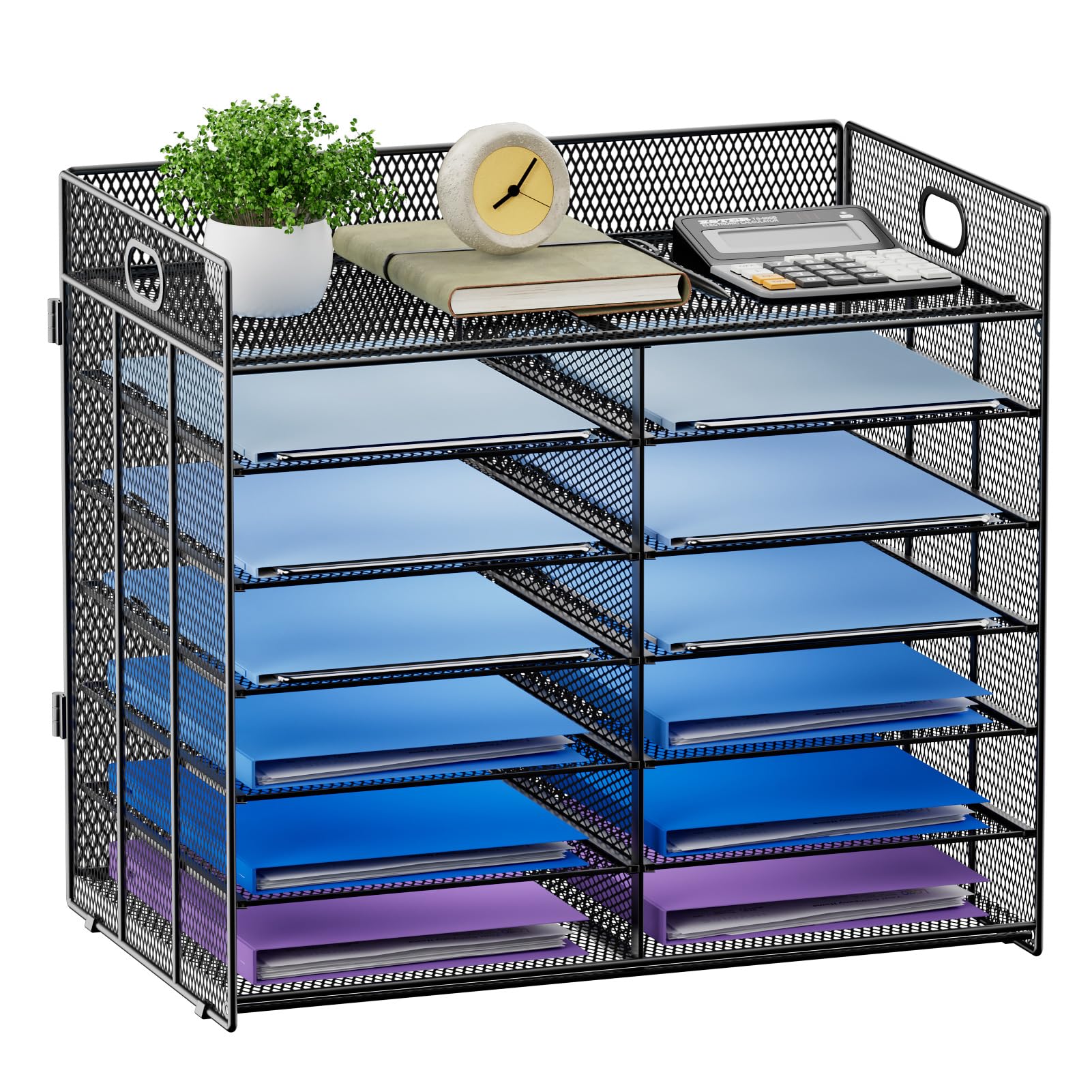 Lavatino 7-Tier Mesh Paper Organizer - Desktop File Sorter Tray with Handle for Office, Classroom & Home | Perfect for Mail, Documents & Office Supplies (Black)