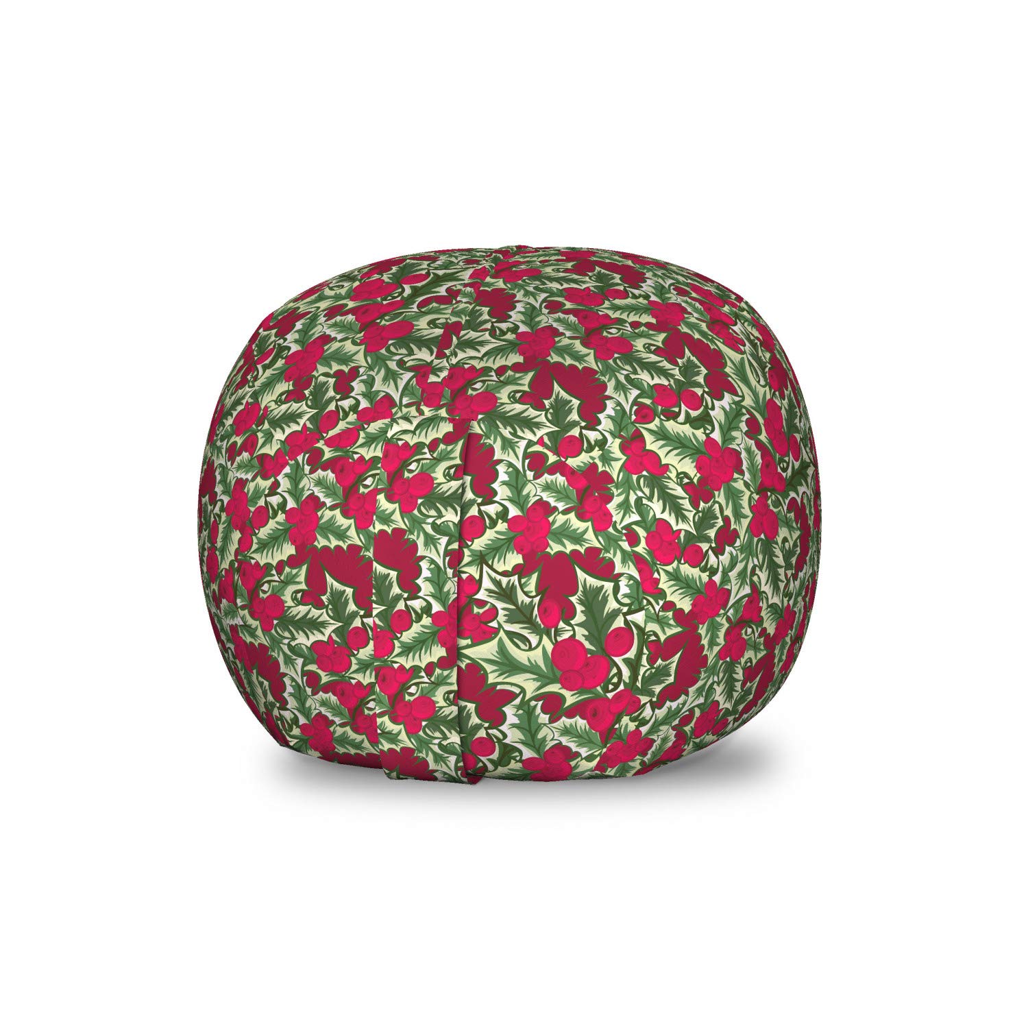 Ambesonne Floral Storage Toy Bag Chair - Christmas Flower Berry Branches Pattern Stuffed Animal Organizer, Washable Small Size in Vermilion Green | Kids Room Decor, Playroom Storage, Holiday Gift Idea
