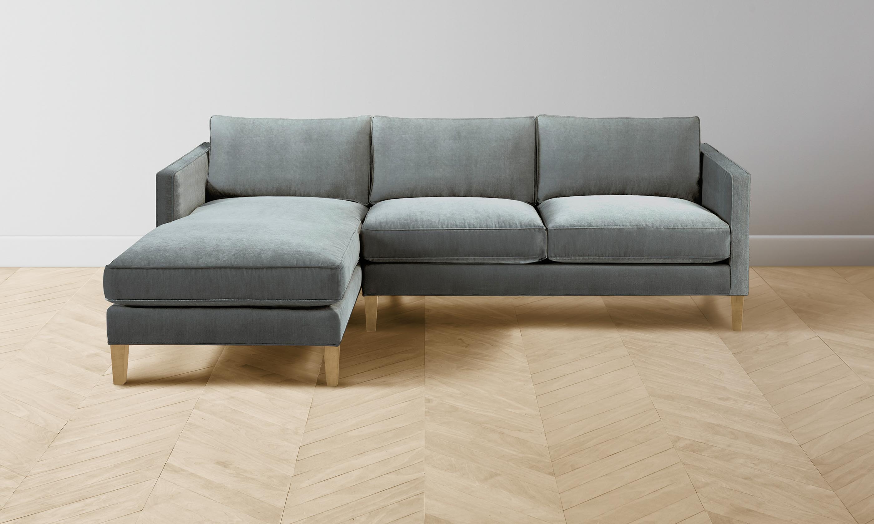 Crosby Sectional Sofa - Performance Velvet Upholstery in Seafoam Green | Modern Living Room Furniture for Comfortable Lounging & Entertaining