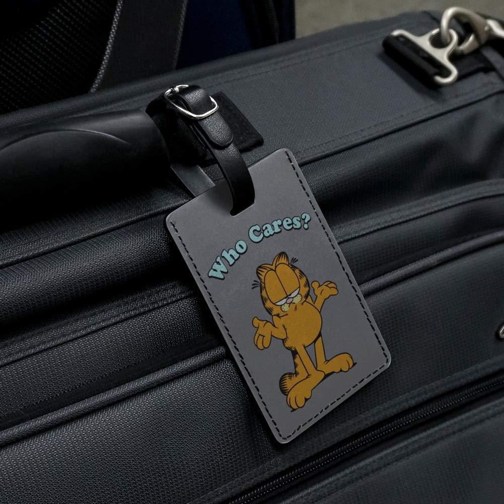 Garfield Who Cares? Rectangle Leather Luggage Tag - Durable Suitcase ID Card Holder for Travel Bags - Perfect for Carry-Ons, Checked Luggage & Backpack Identification